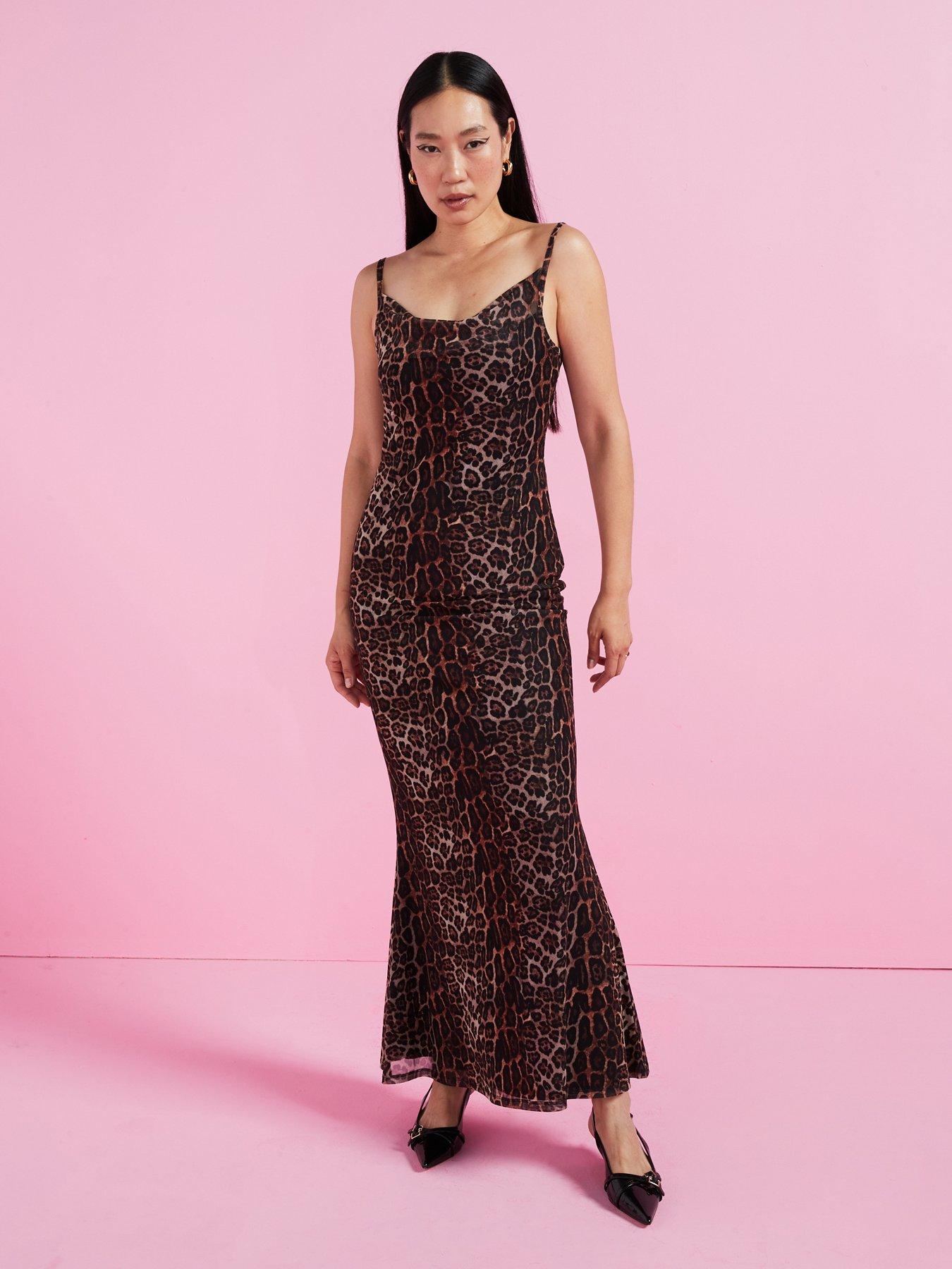 undefined Cowl Leopard Print Maxi Dress- Animal Print