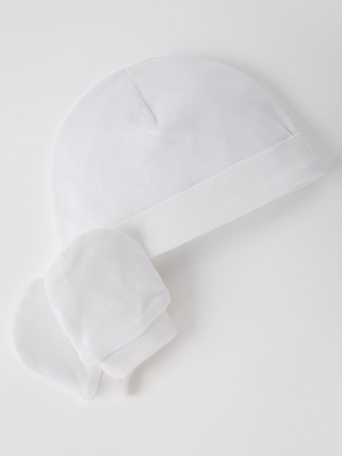 Image 3 of 5 of The Very Collection Baby Unisex 2 Pack Hat And Scratch Mitten Set - White