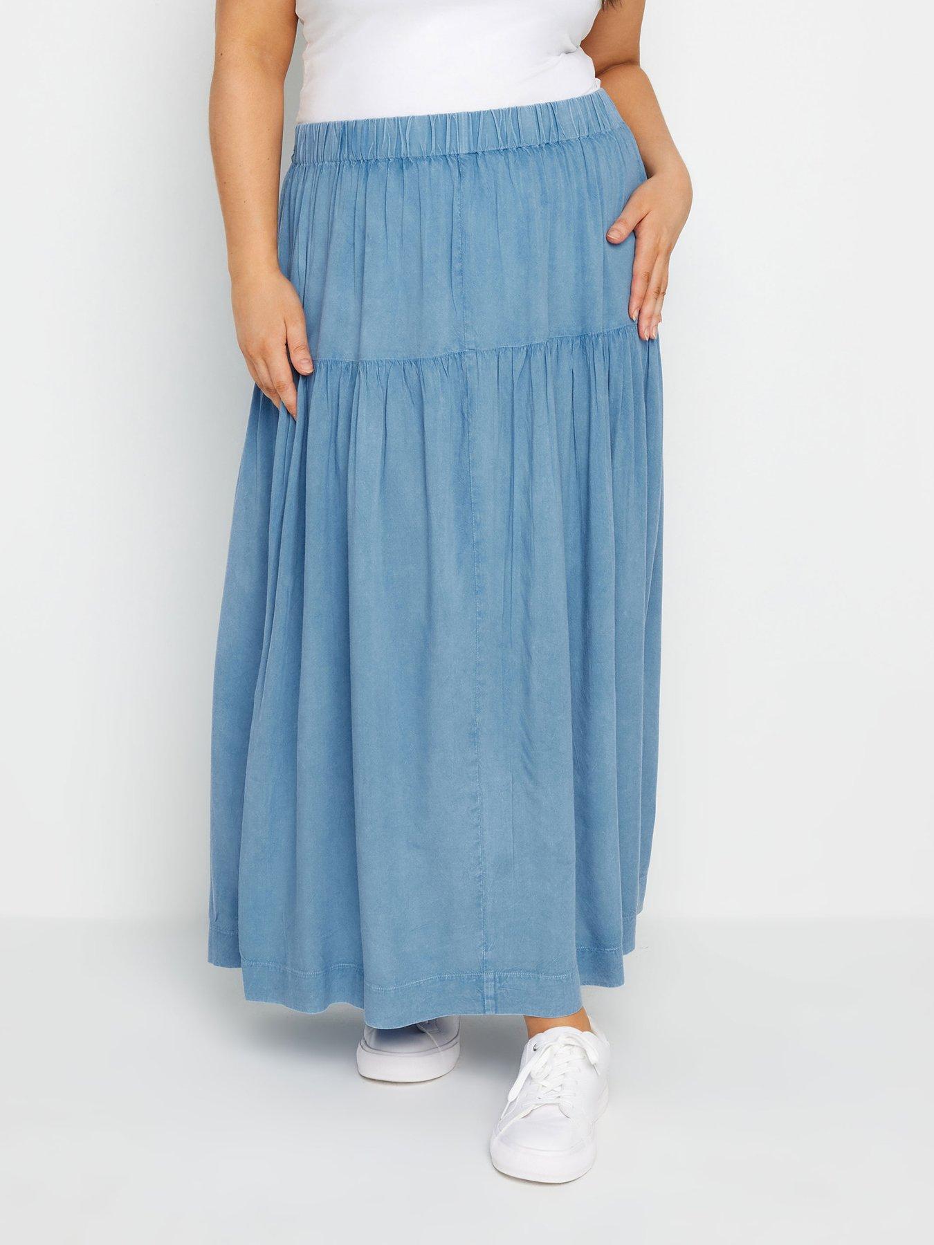 undefined Curve Gathered Chambray Skirt