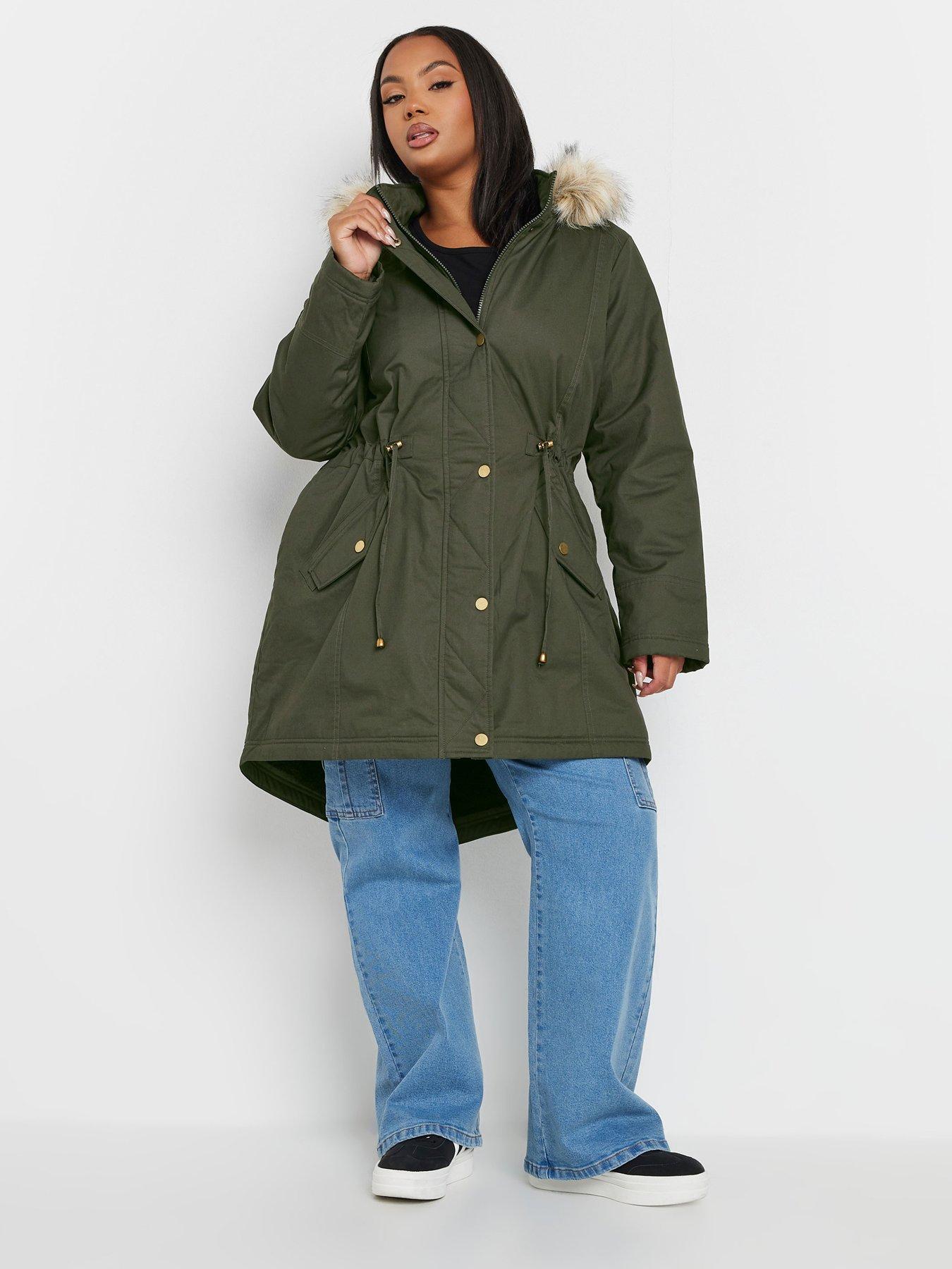 Yours Curve Fur Trim Parka - Green