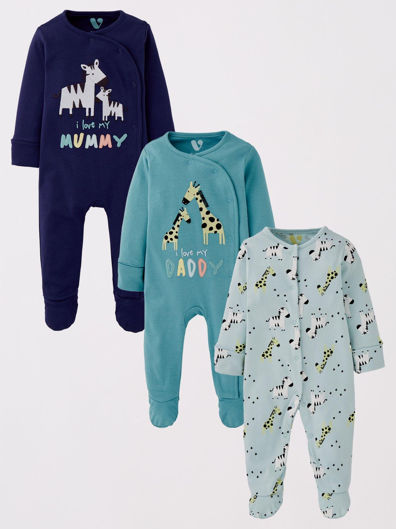 Mini V by Very Baby Boy 3 Pack Mummy And Daddy Sleepsuits - Multi