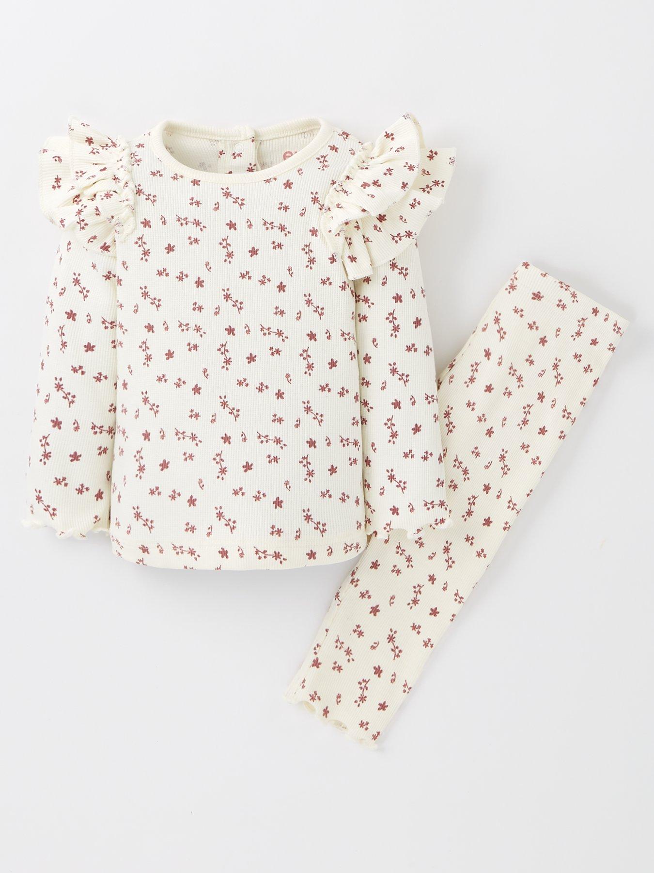 image of everyday-baby-girl-floral-rib-long-sleeve-t-shirt-and-legging-set-cream