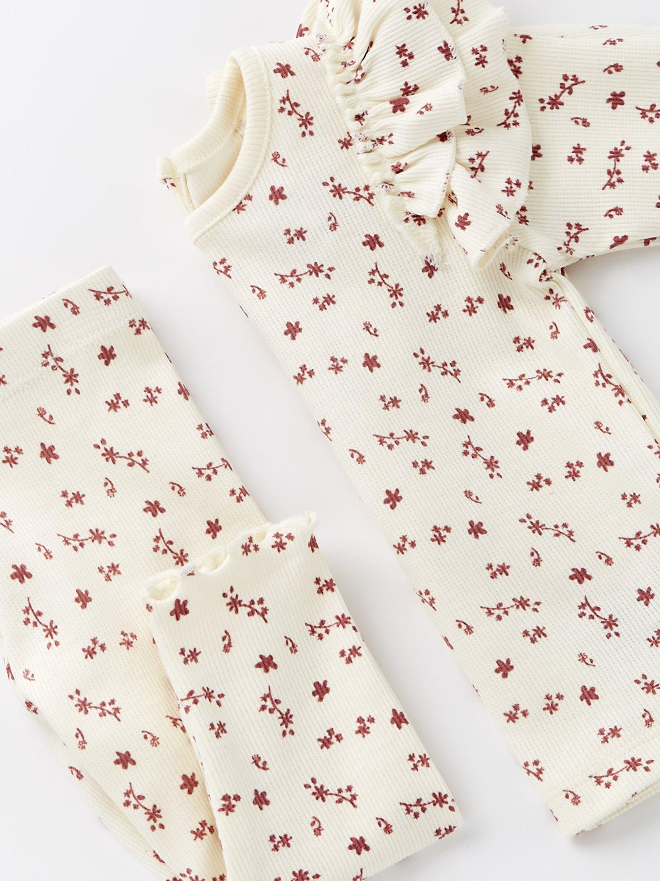  image of everyday-baby-girl-floral-rib-long-sleeve-t-shirt-and-legging-set-cream