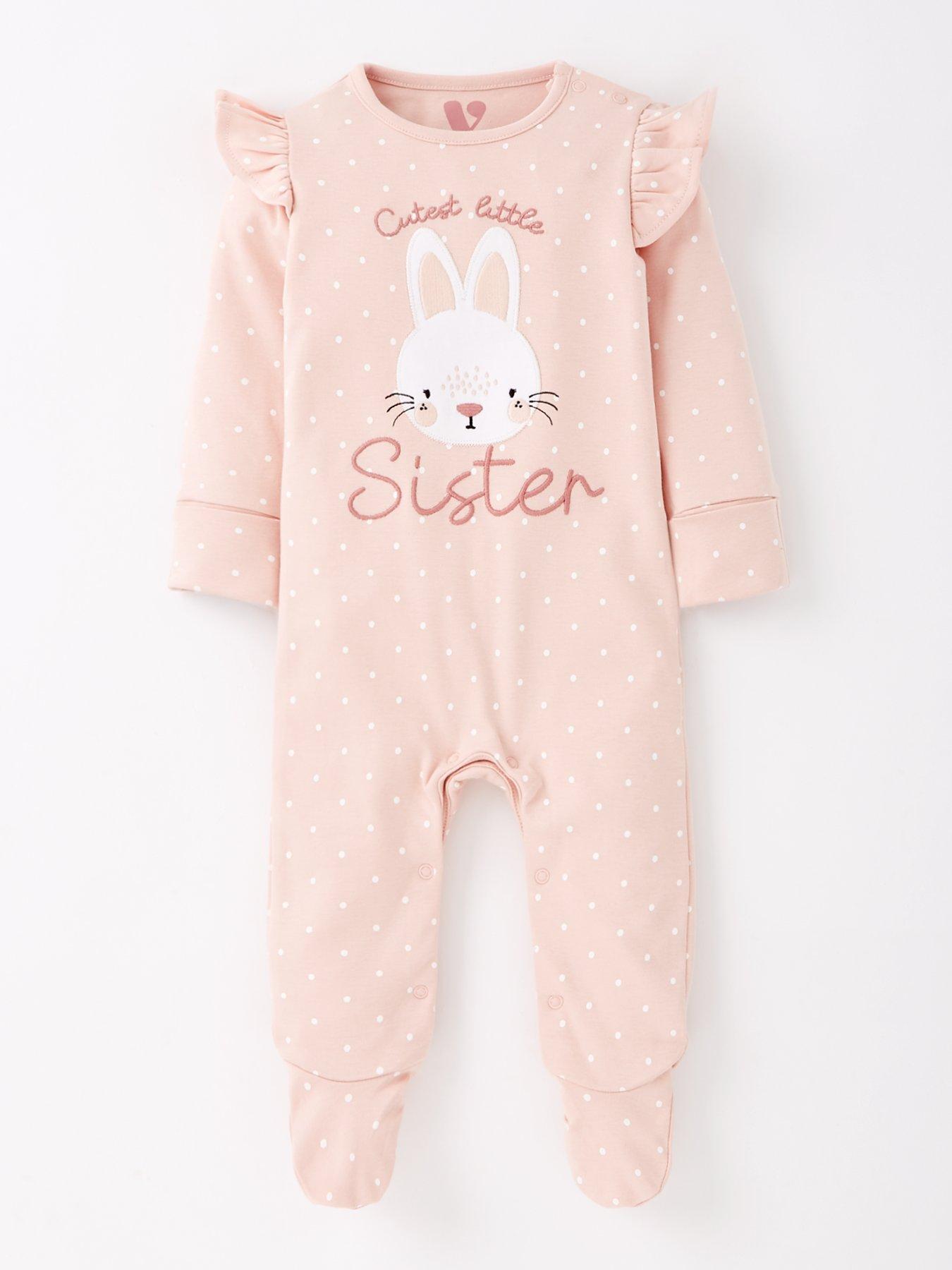 undefined Baby Girl Cutest Little Sister Sleepsuit - Pink