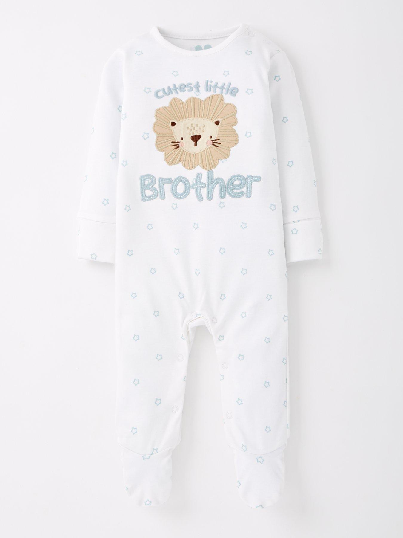 undefined Baby Boy Cutest Little Brother Sleepsuit - White