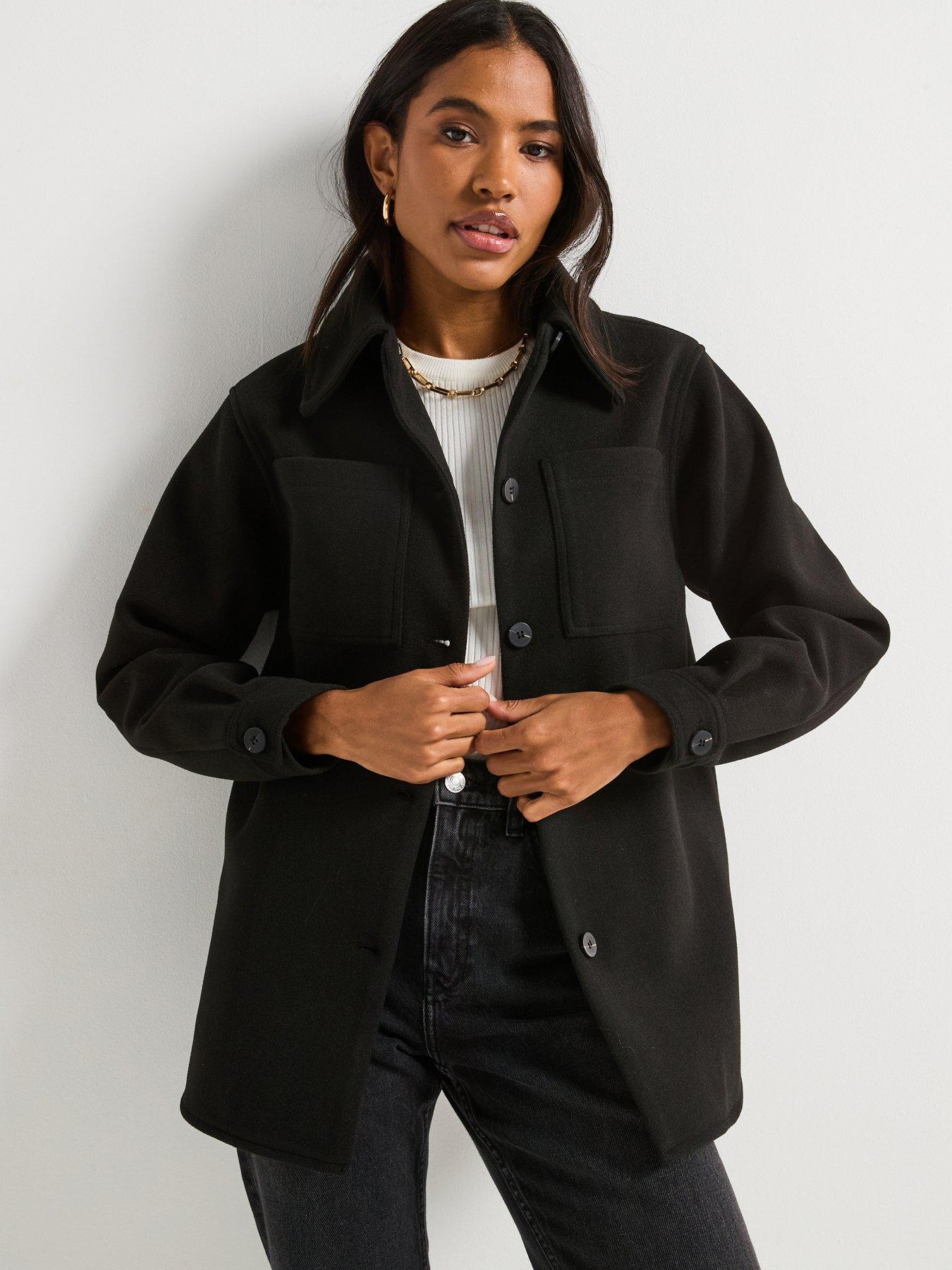 Womens Shacket Black Shinestar Fleece Shacket Women's Coats
