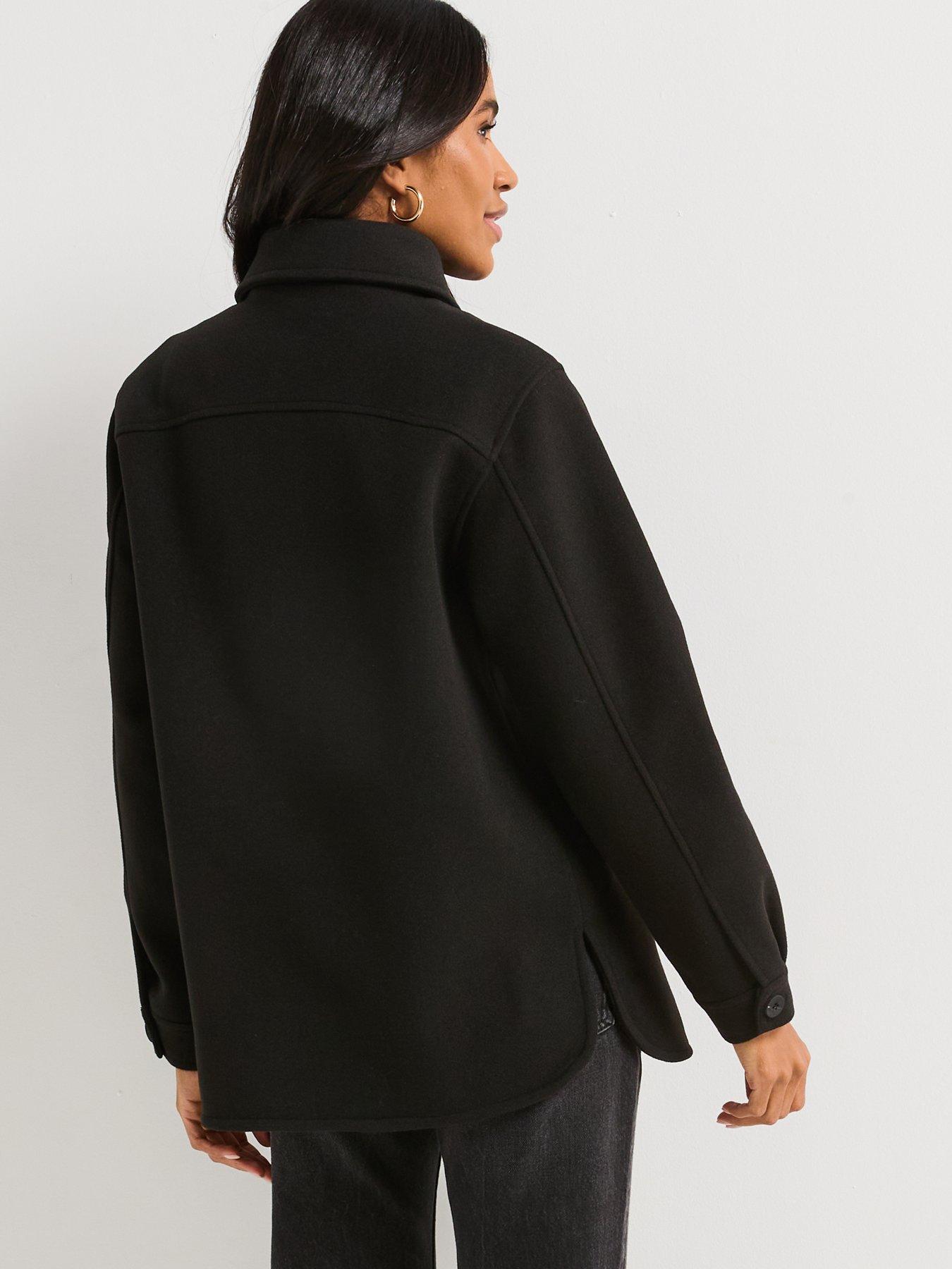 V by Very Faux Wool Patch Pocket Shacket - Black | Littlewoods
