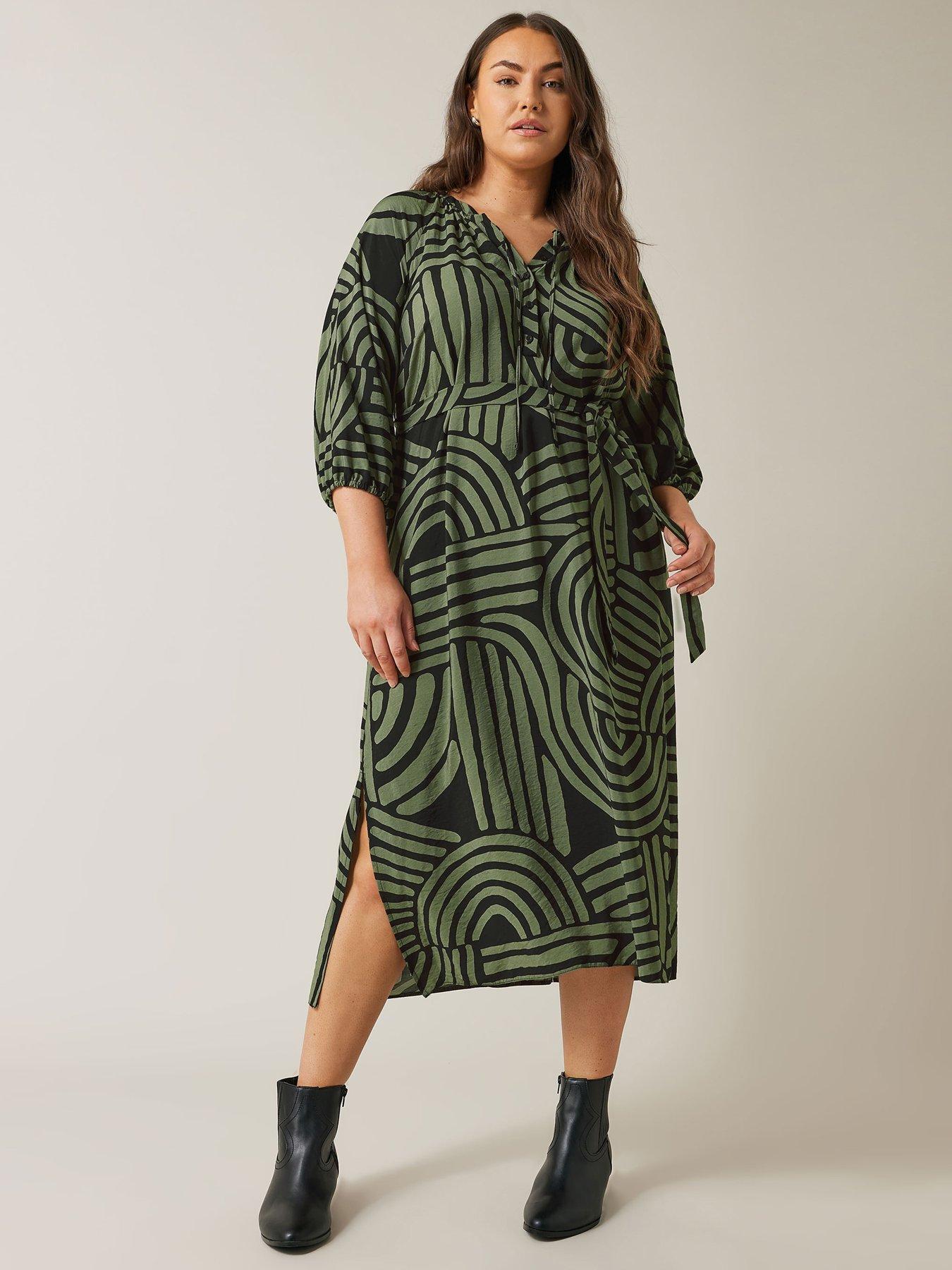 undefined Abstract Swirl Print Midi Dress