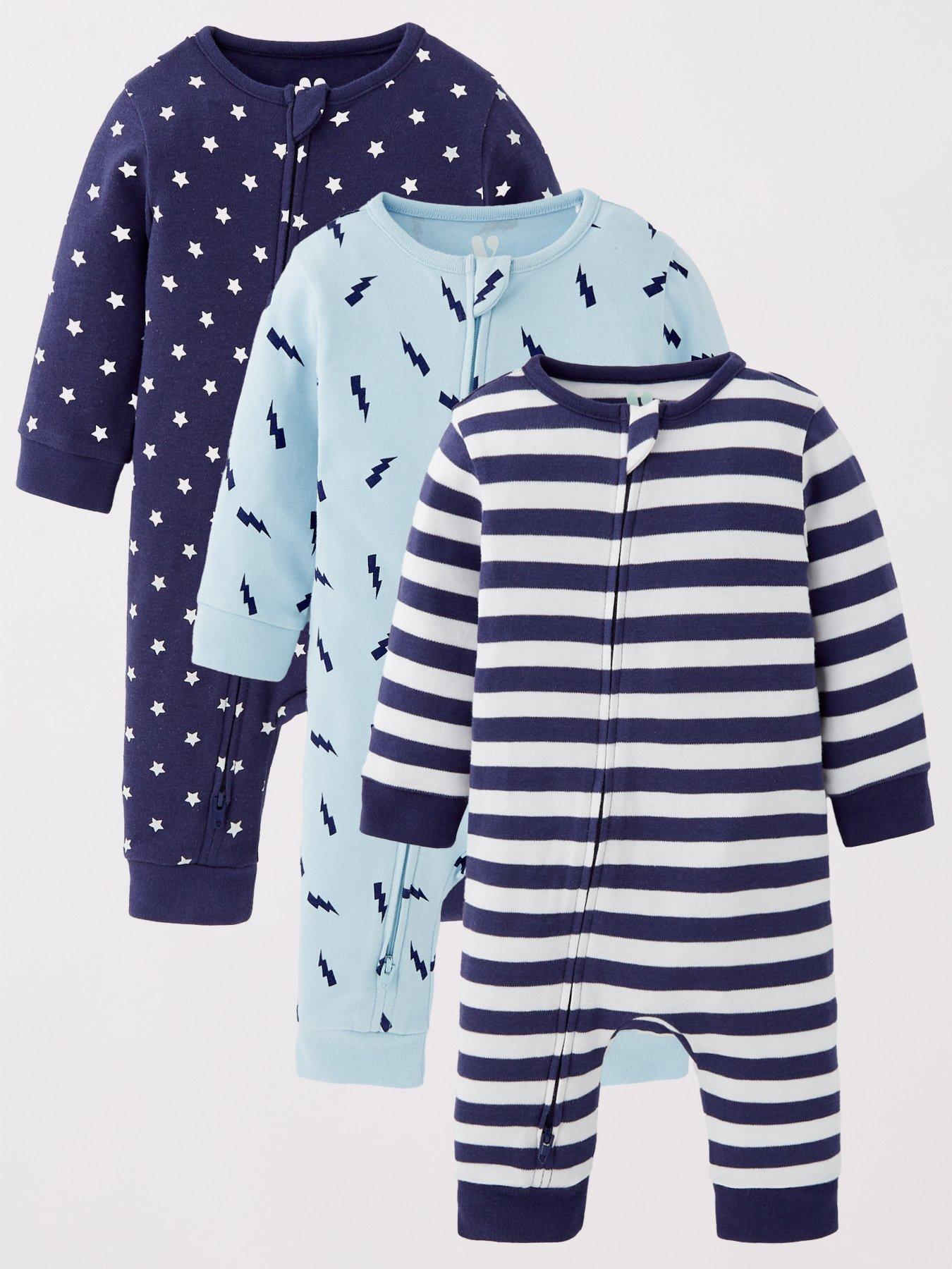 Mini V by Very Baby Boys 3 Pack Zip Through Sleepsuits - Multi