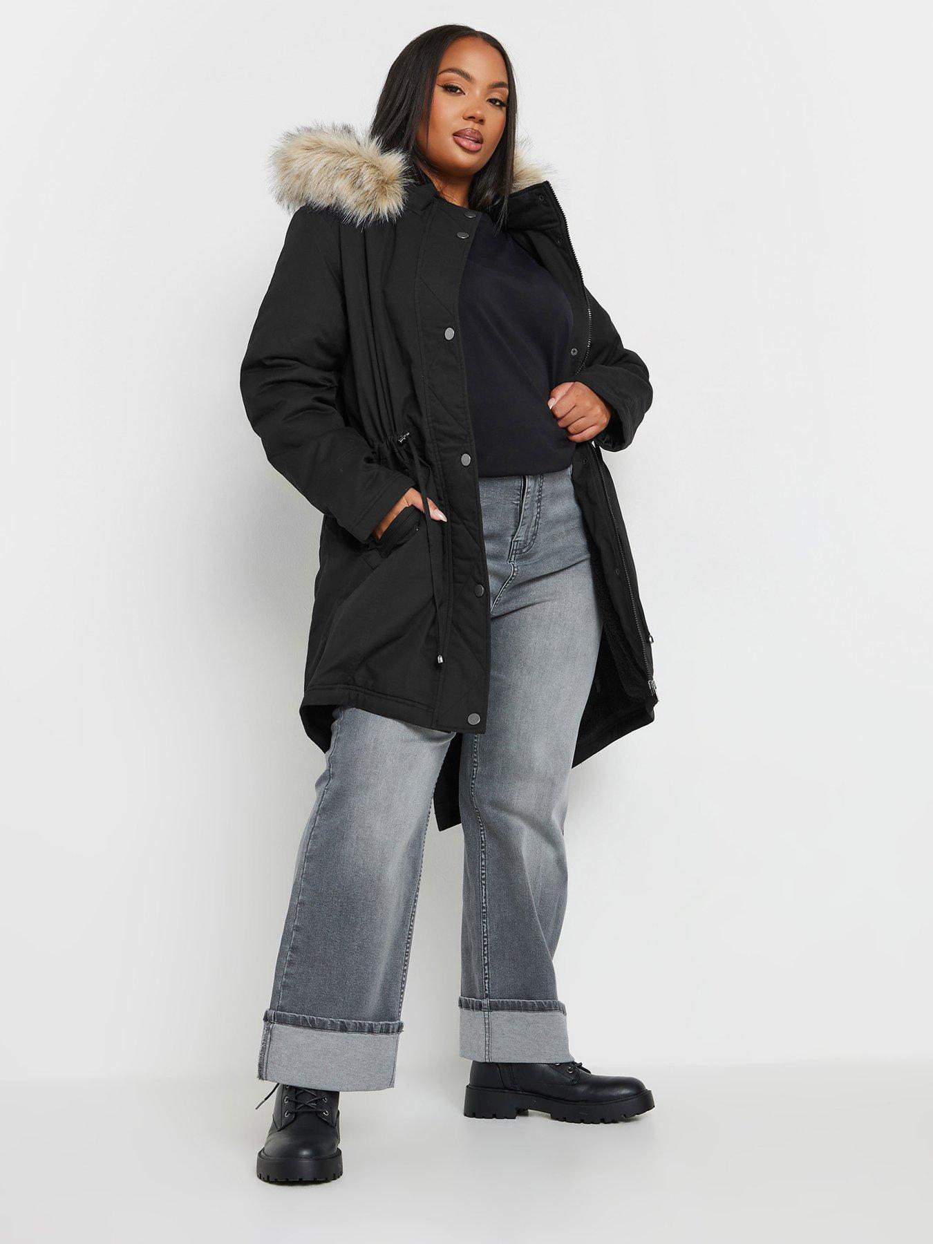 undefined Curve Fur Trim Parka - Black