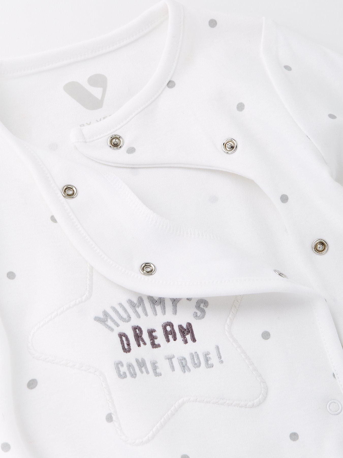  image of mini-v-by-very-baby-unisex-mummys-dream-came-true-sleepsuit-white