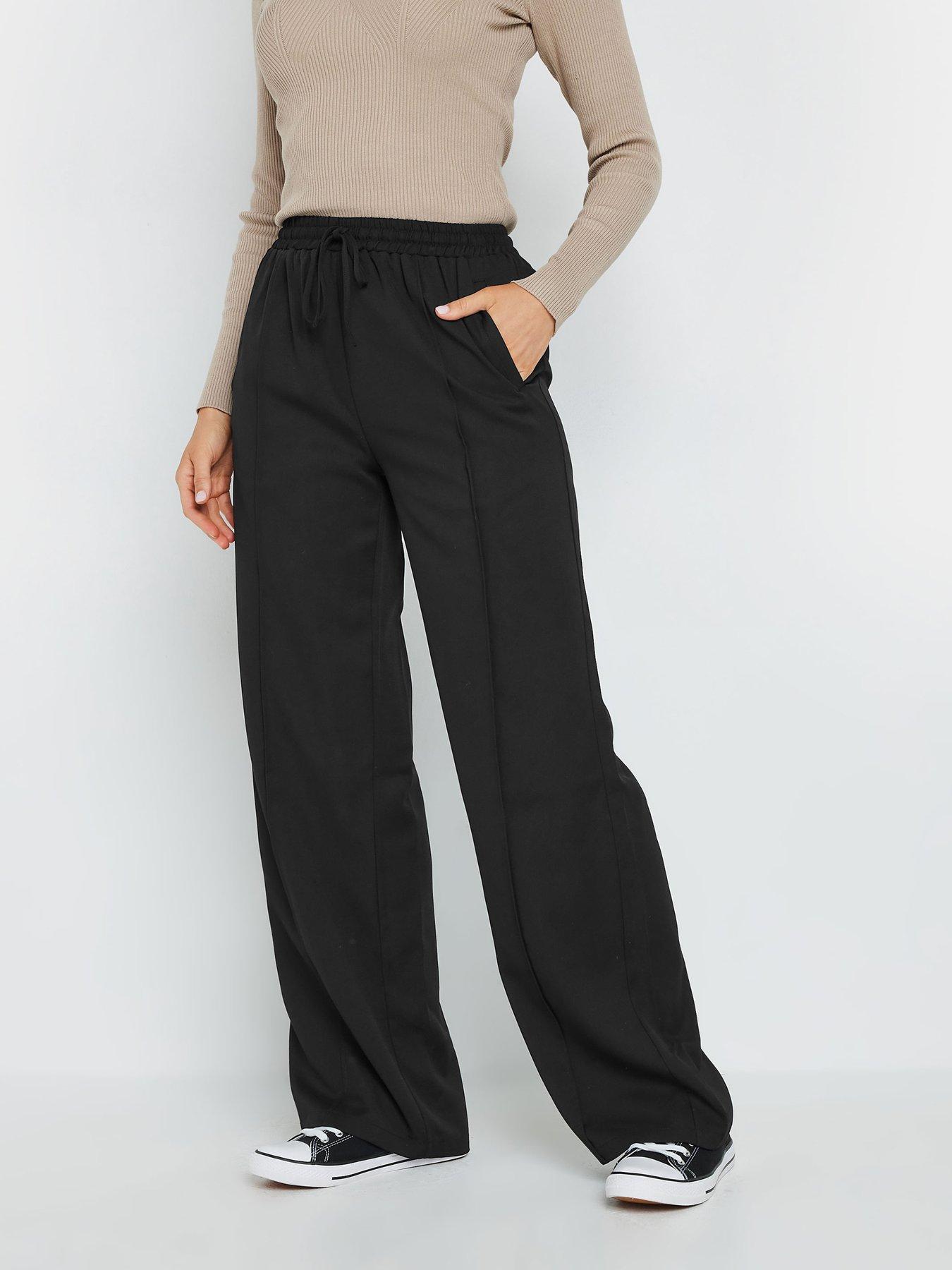 undefined Tie Waist Wide Leg Trousers - Black
