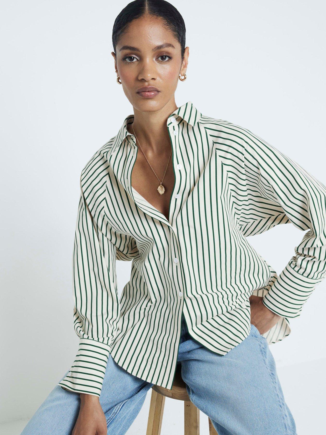 River Island Cinched Waist Poplin Shirt Medium Green Littlewoods