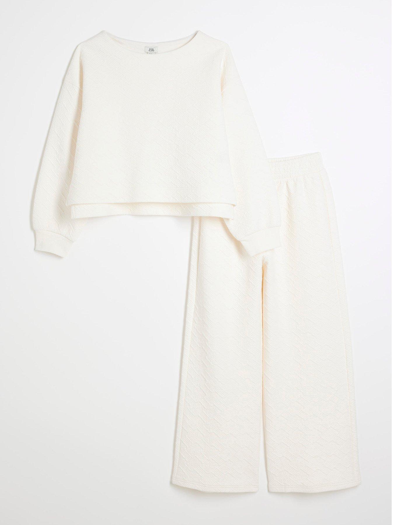 undefined Older Girl Textured Sweatshirt Set - Cream