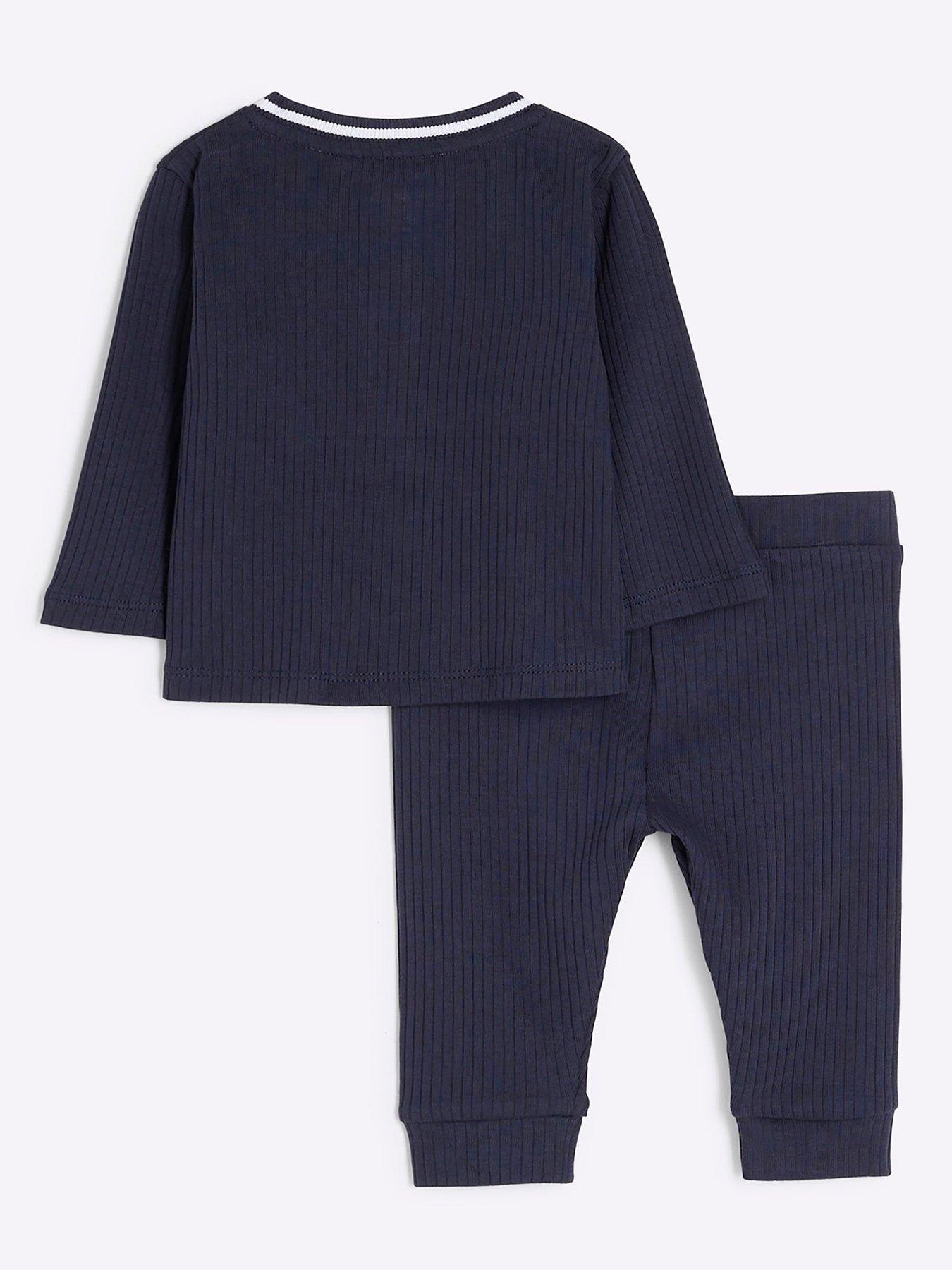 Image 3 of 5 of River Island Baby Baby Boys Tipped Rib Jumper Set - Navy