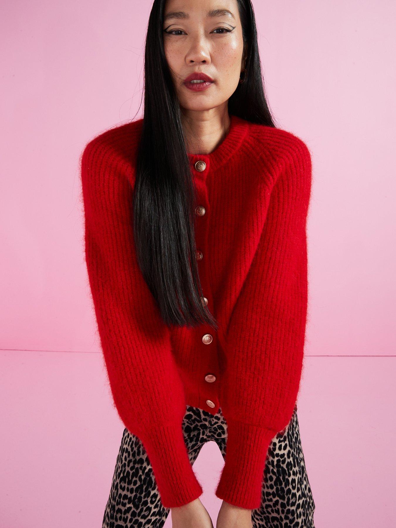  image of mint-velvet-knittednbspwool-blend-cardigan-red