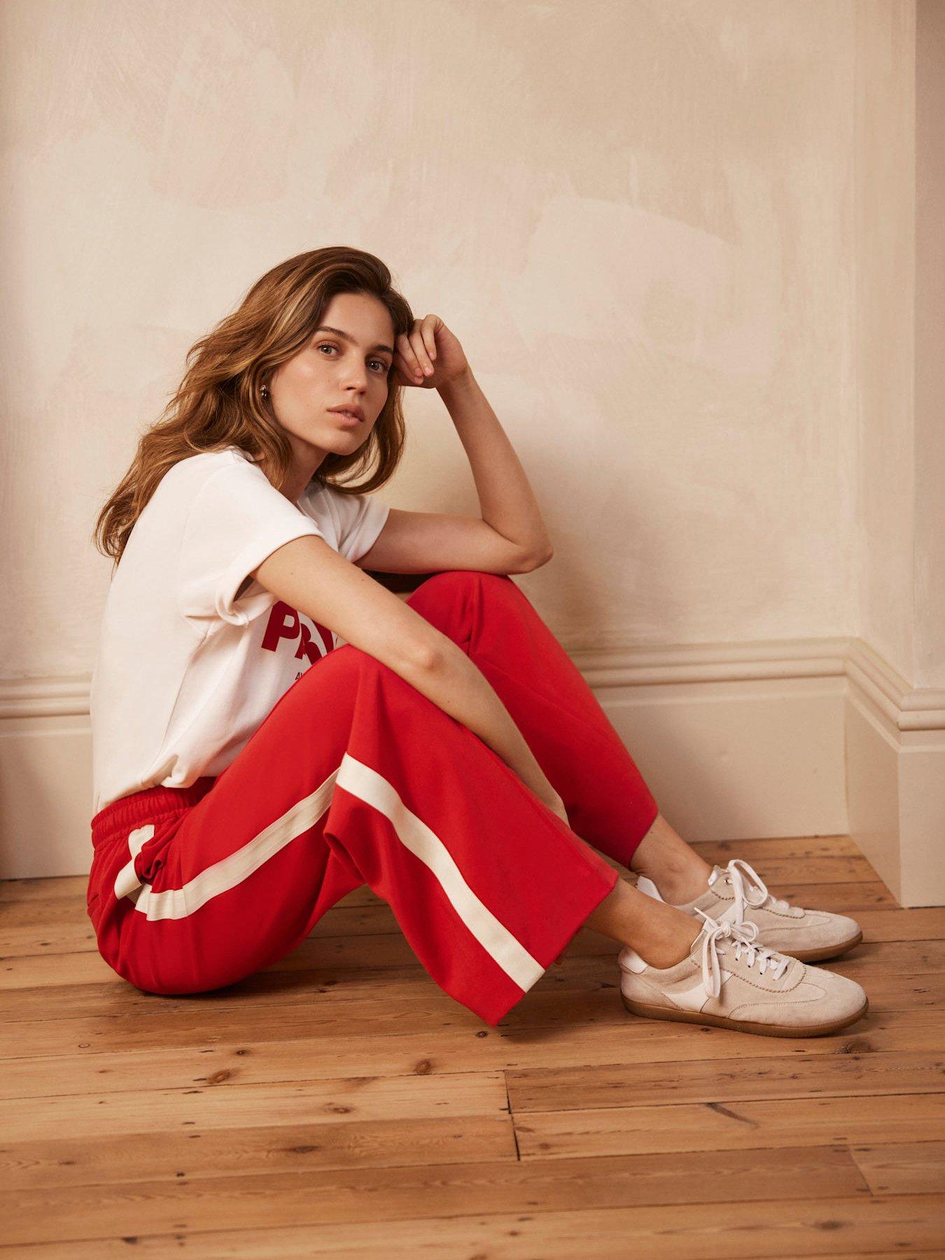 Red Side Stripe Flared Trousers main image 0
