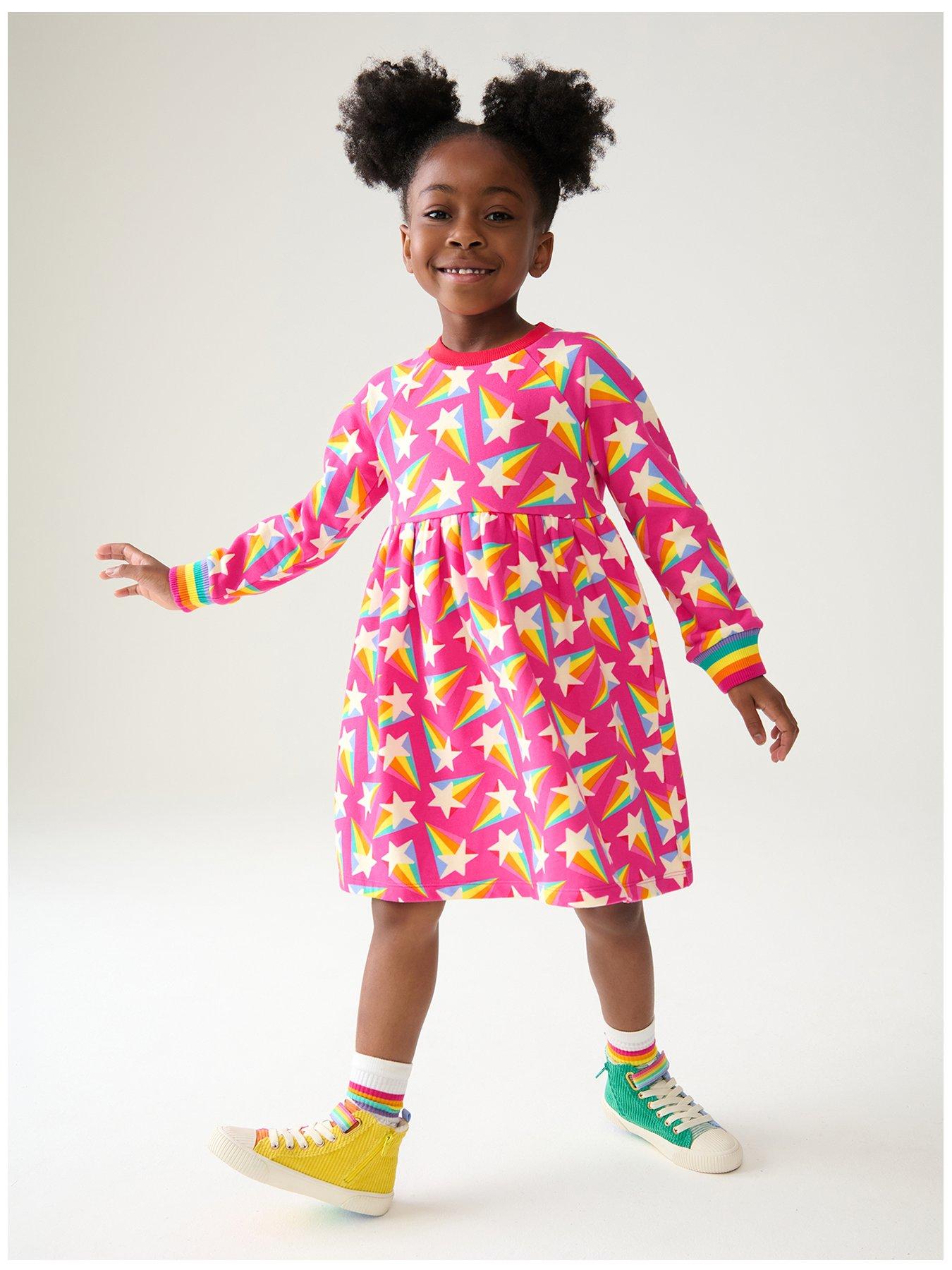undefined Girls Rainbow Sweat Dress - Pink