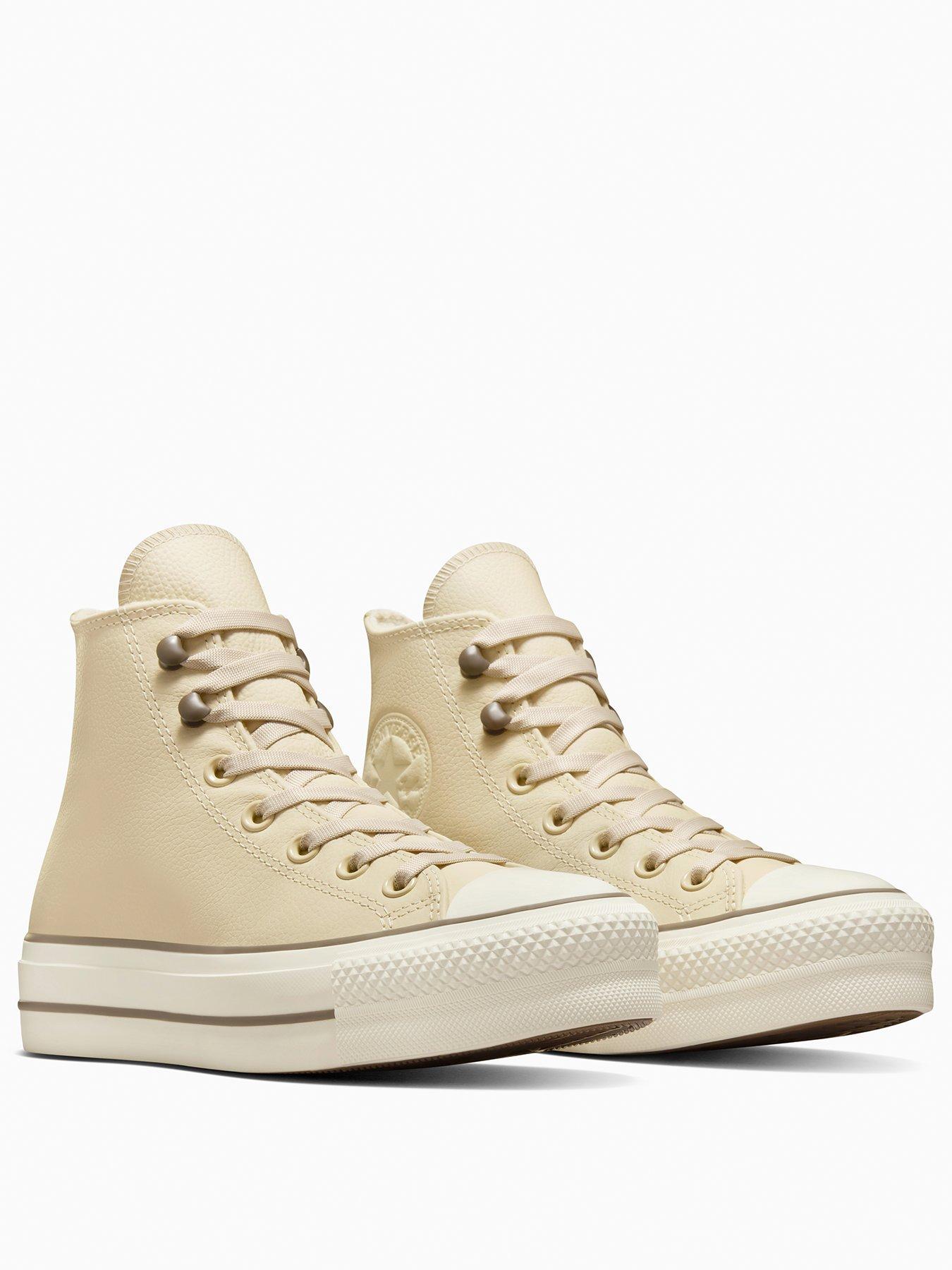  image of converse-womens-weatherized-leather-chuck-taylor-all-star-hi-top-lift-trainers-beige