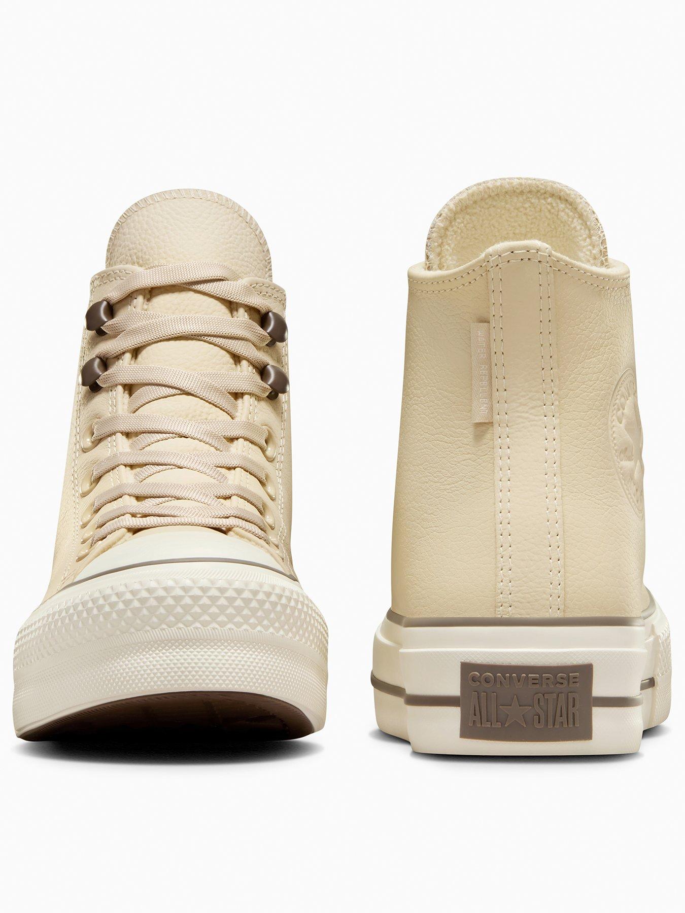  image of converse-womens-weatherized-leather-chuck-taylor-all-star-hi-top-lift-trainers-beige