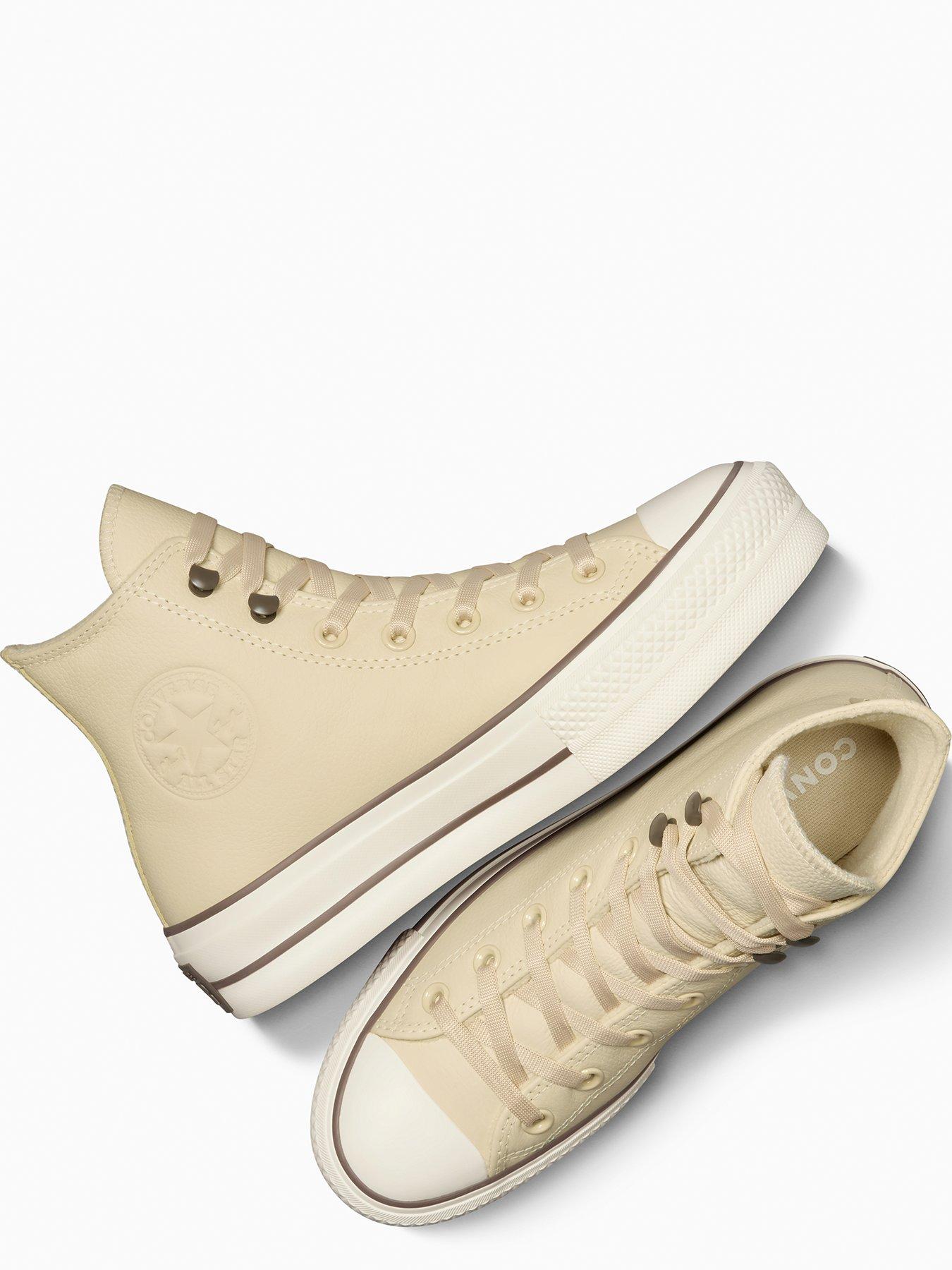  image of converse-womens-weatherized-leather-chuck-taylor-all-star-hi-top-lift-trainers-beige