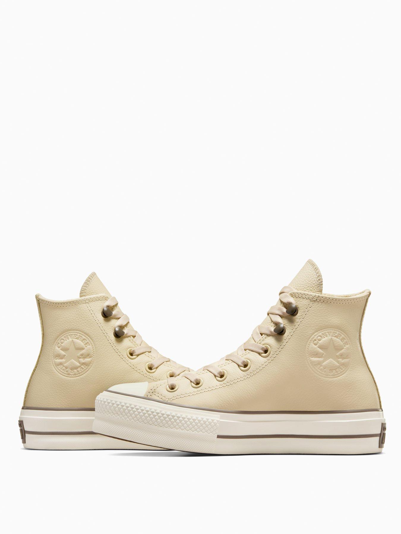  image of converse-womens-weatherized-leather-chuck-taylor-all-star-hi-top-lift-trainers-beige