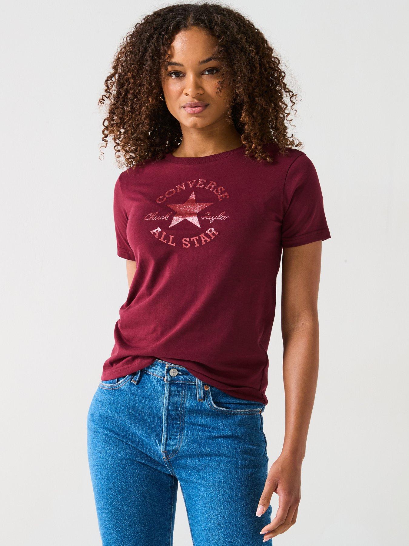  image of converse-womens-chuck-patch-glitter-tee-maroon