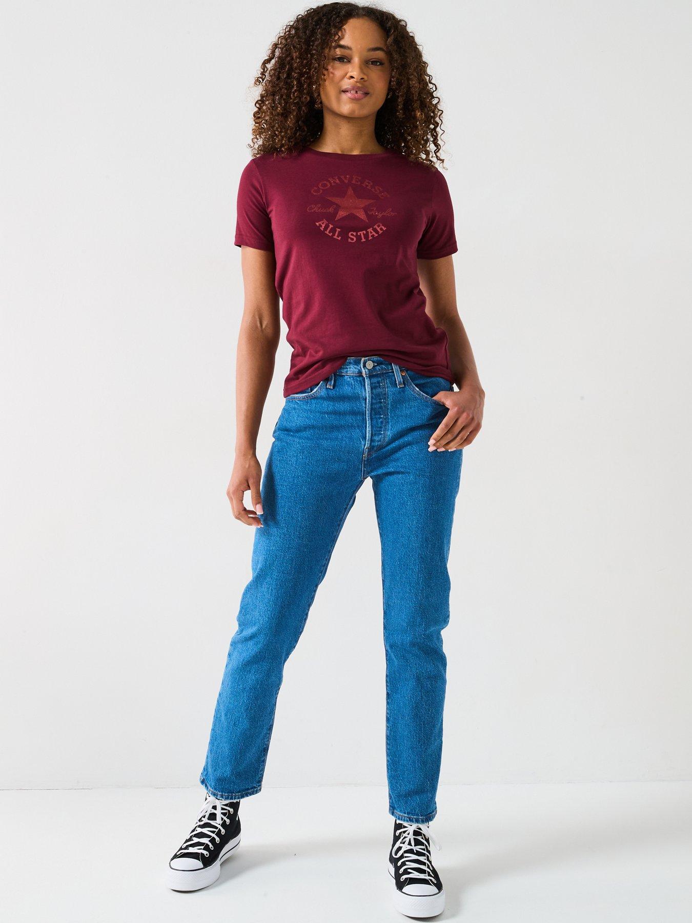  image of converse-womens-chuck-patch-glitter-tee-maroon