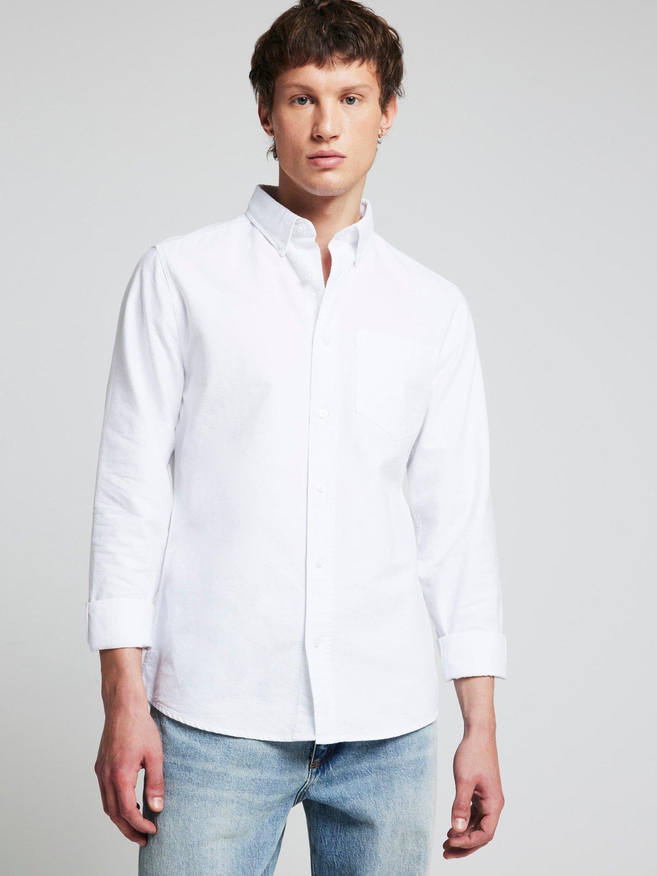 Image 1 of 6 of River Island Long Sleeve Oxford Shirt - White