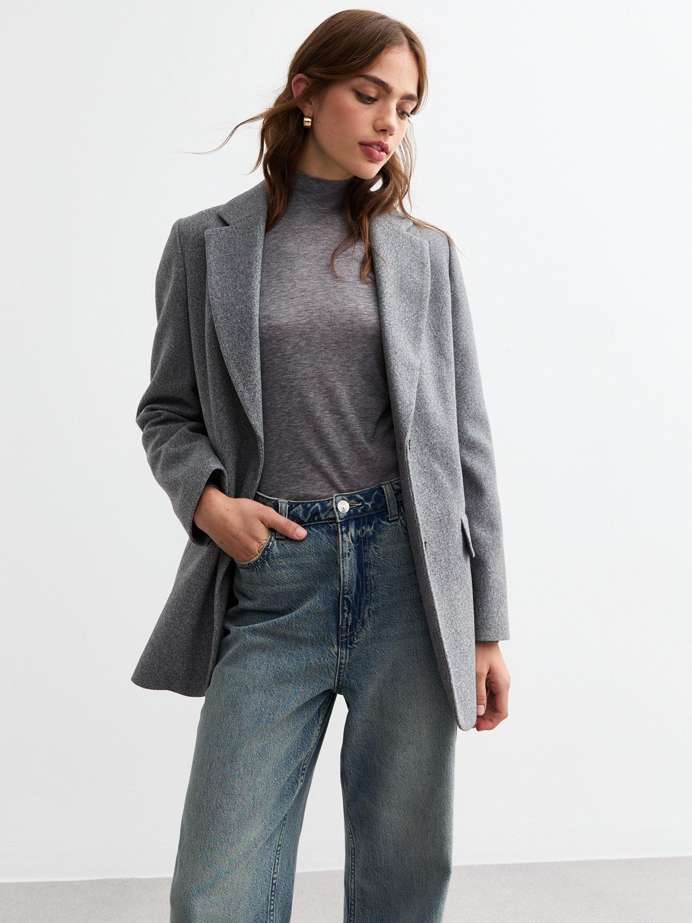 undefined Grey Textured Single Breasted Oversized Blazer