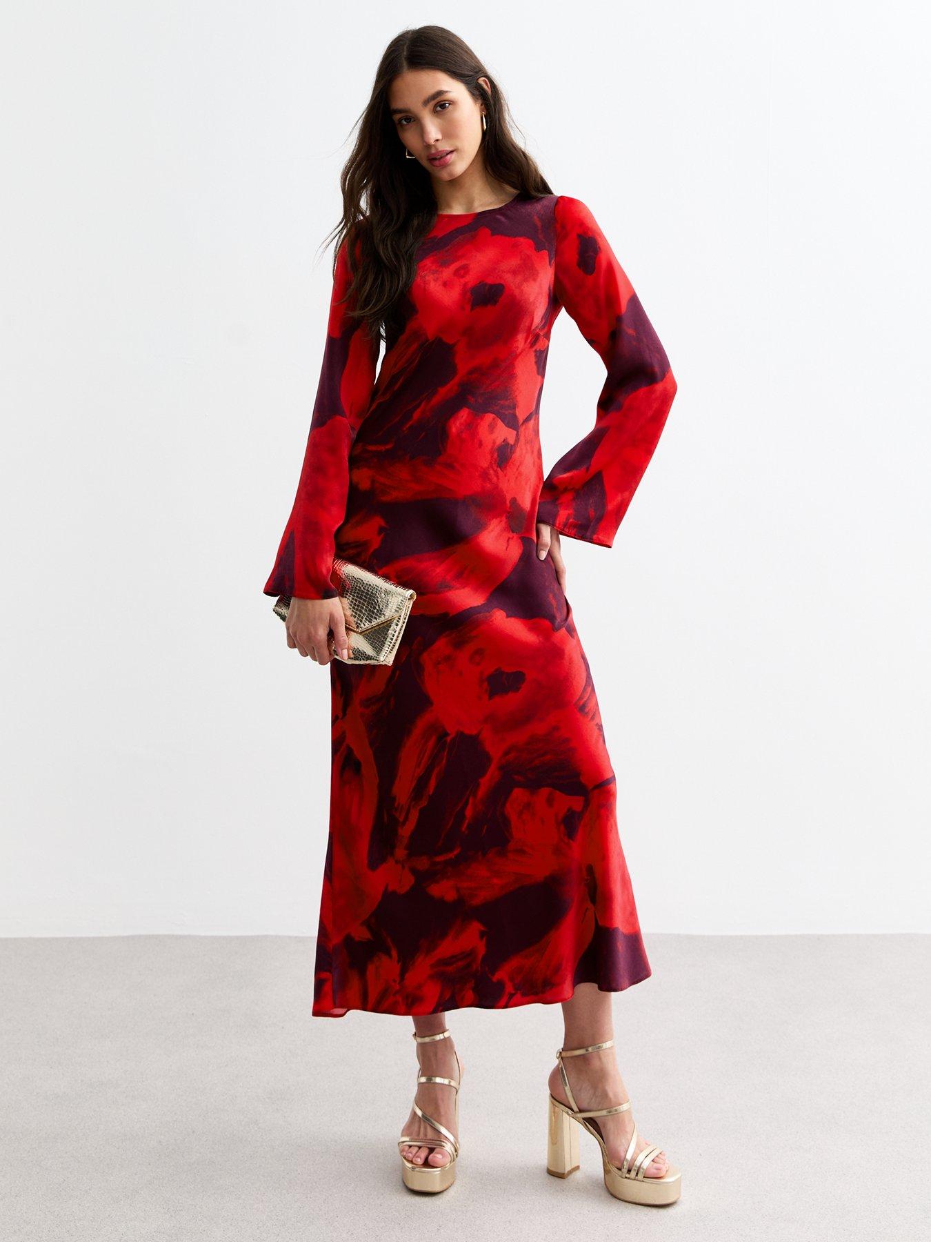undefined Abstract Long Sleeved Midi Dress - Print