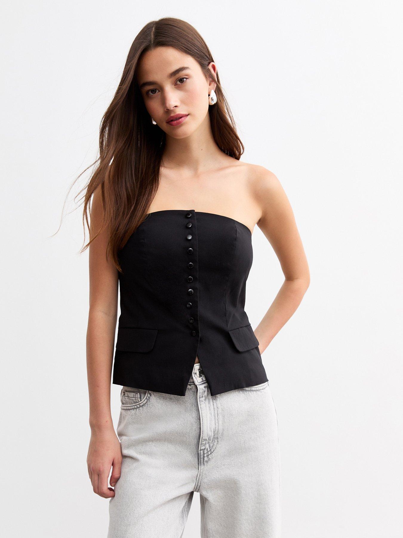 undefined Button Through Bandeau Waistcoat - Black
