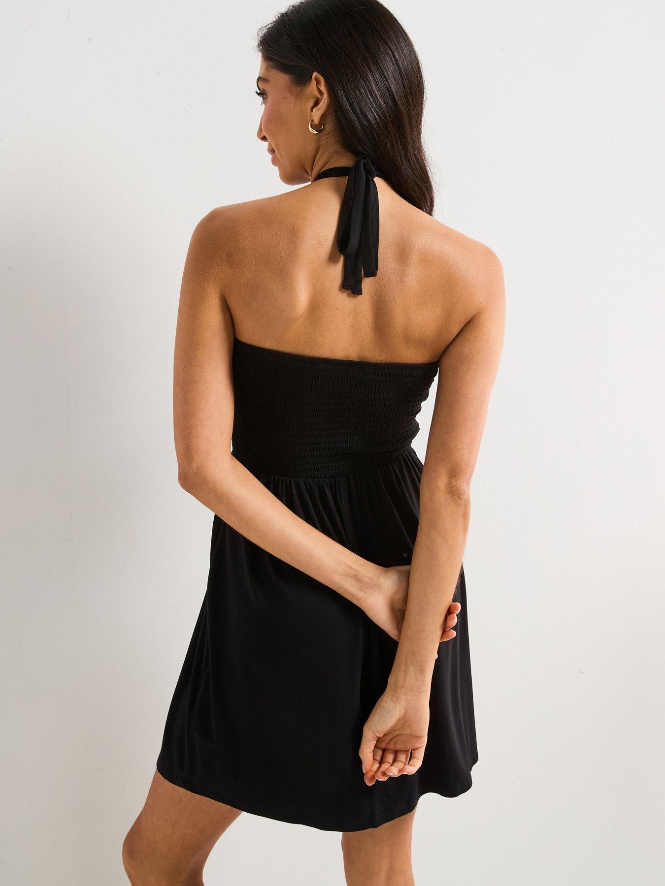  image of everyday-shirred-detachable-strap-mini-dress-black