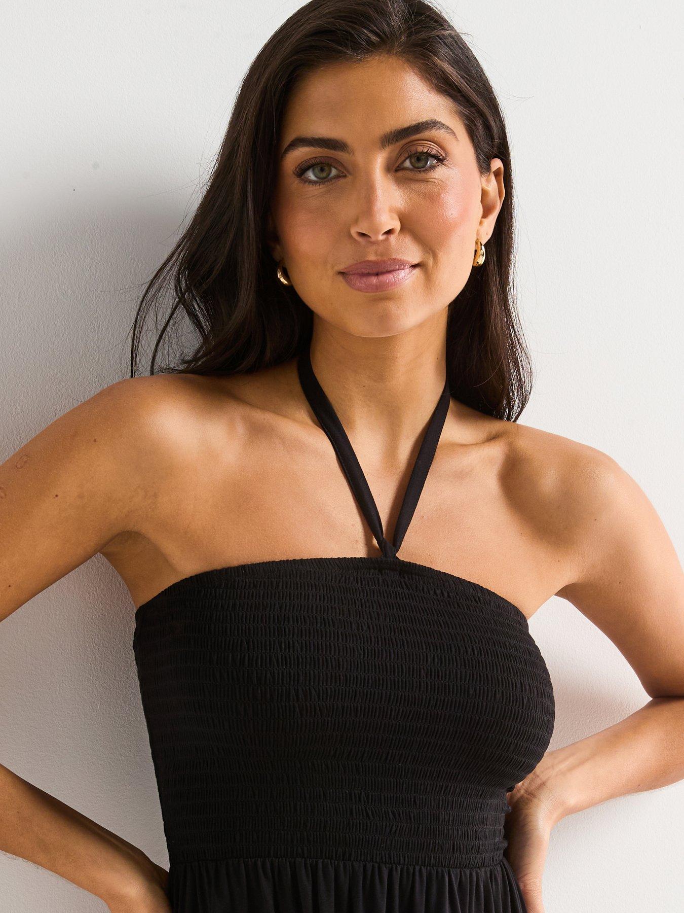  image of everyday-shirred-detachable-strap-mini-dress-black