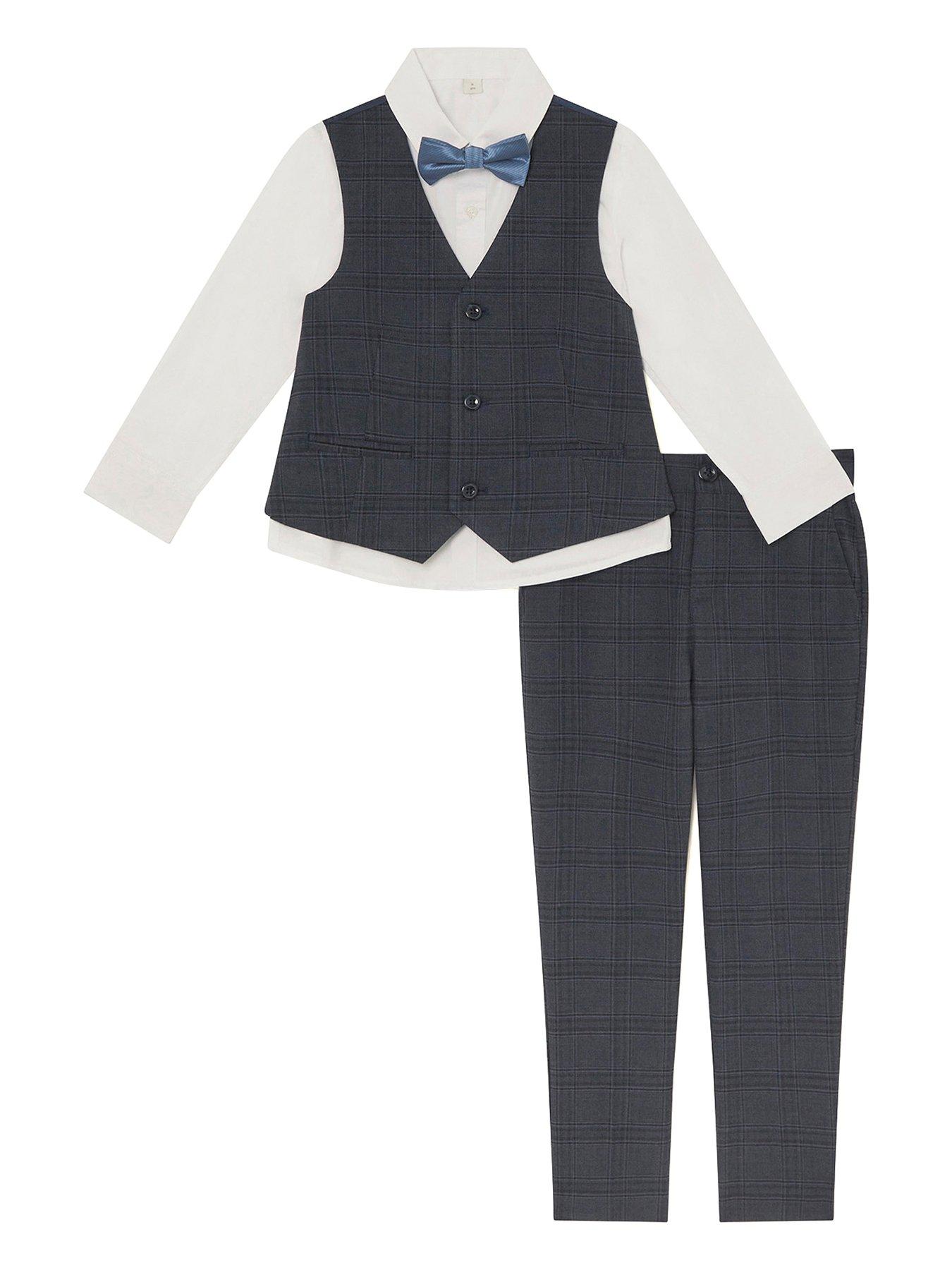 undefined Boys Four Piece Check Suit - Grey