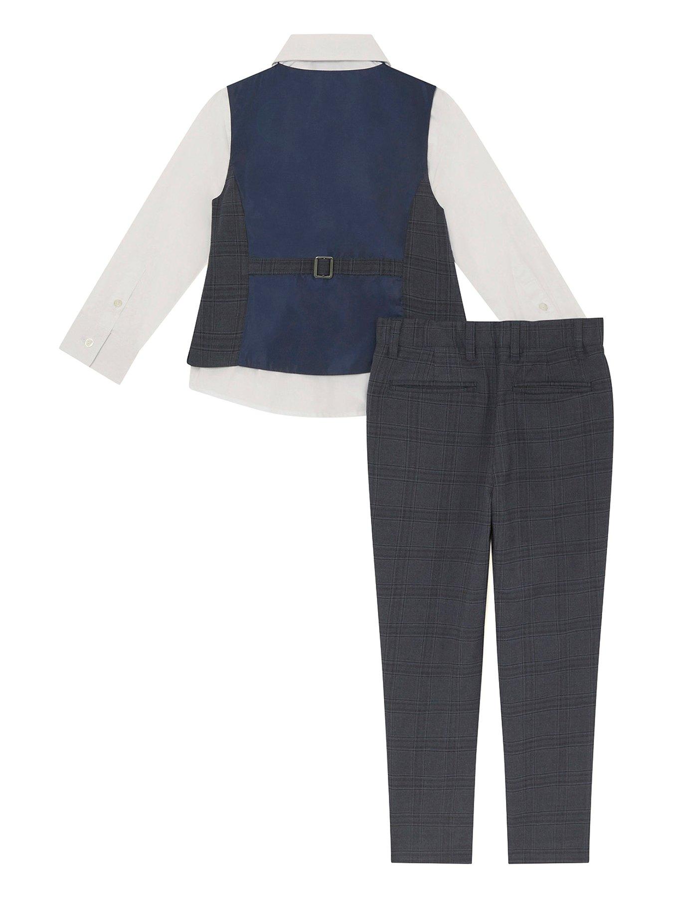  image of monsoon-boys-four-piece-check-suit-grey