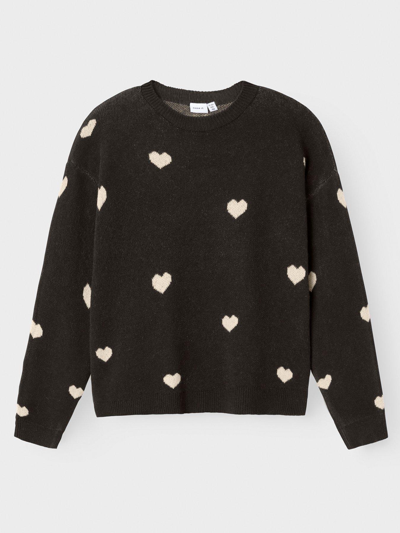undefined Girls Heart Knitted Jumper - Black