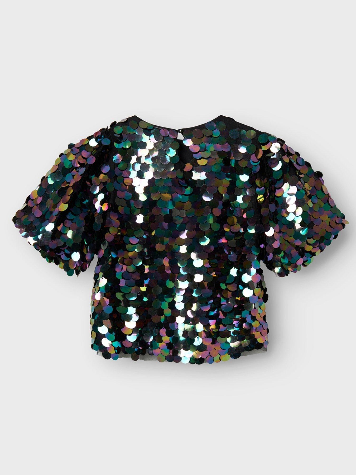  image of name-it-girls-sequin-short-sleeve-top-black