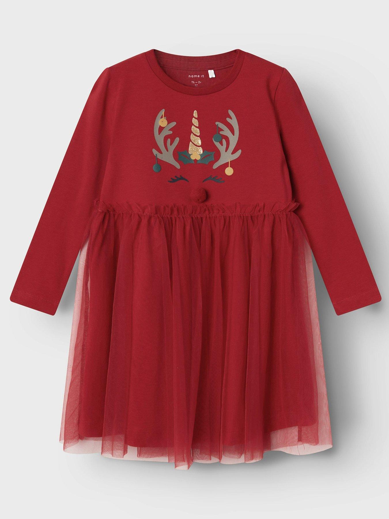 Everyday Girls Reindeer Christmas Dress Red littlewoods