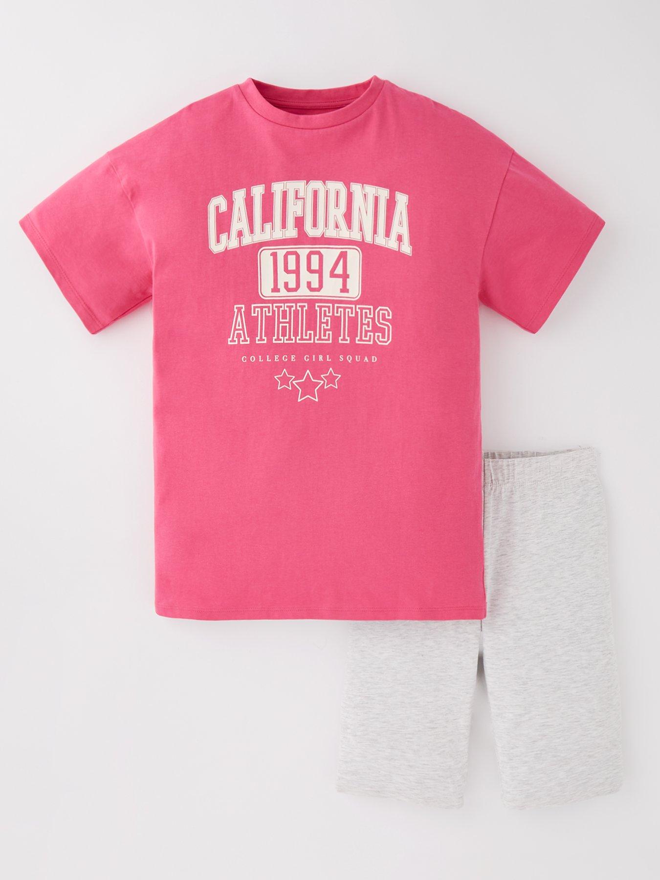 undefined Girls Short Sleeve T-shirt And Cycling Short Set - Pink