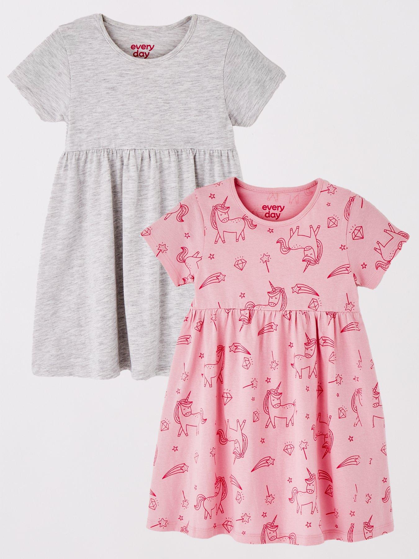 front image of everyday-girls-2-pack-unicorn-short-sleeve-jersey-dress-multi