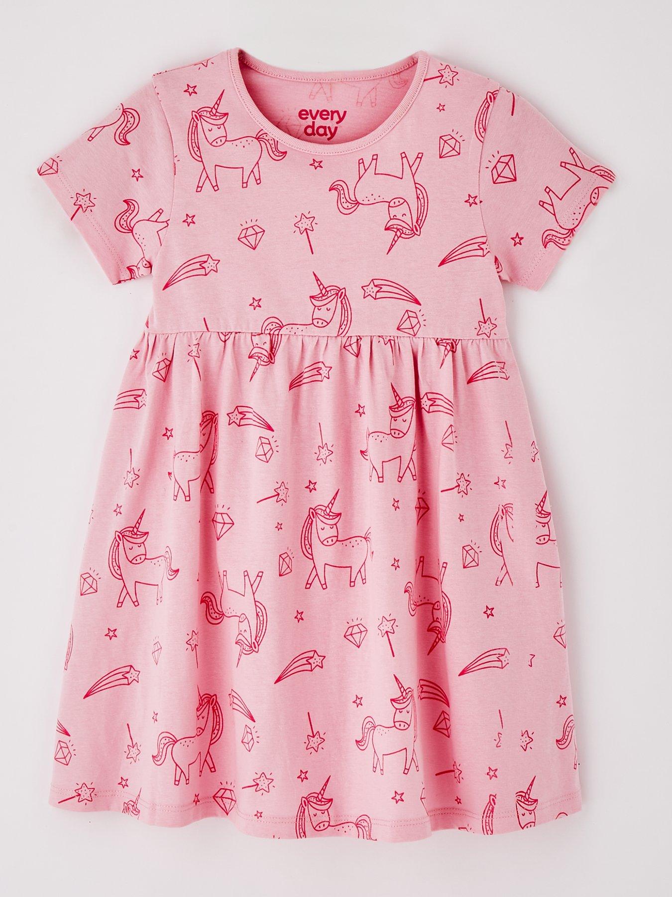 back image of everyday-girls-2-pack-unicorn-short-sleeve-jersey-dress-multi