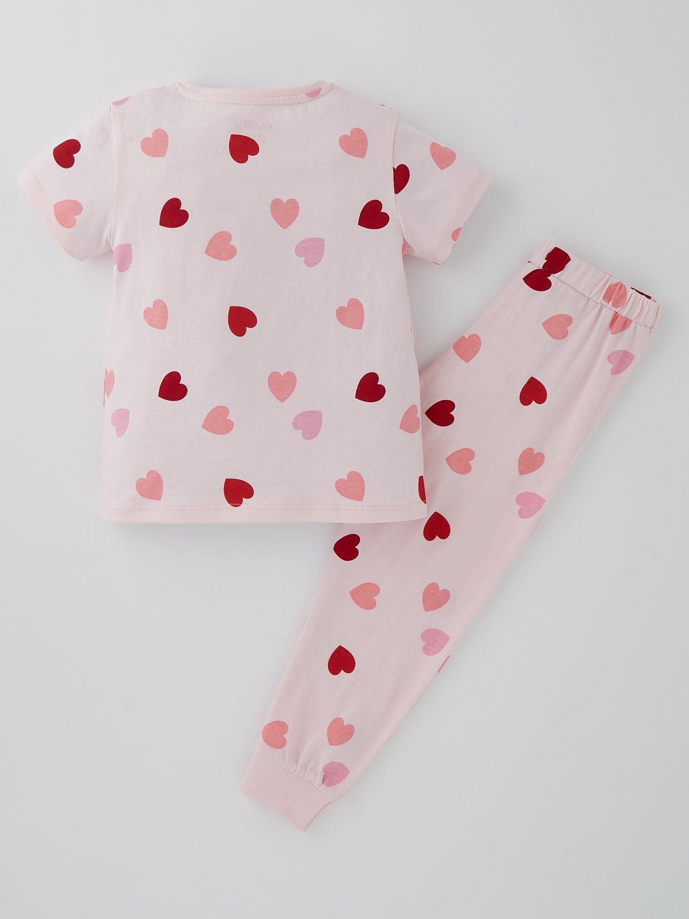 back image of everyday-girls-short-sleeve-long-length-heart-print-jersey-pyjamas