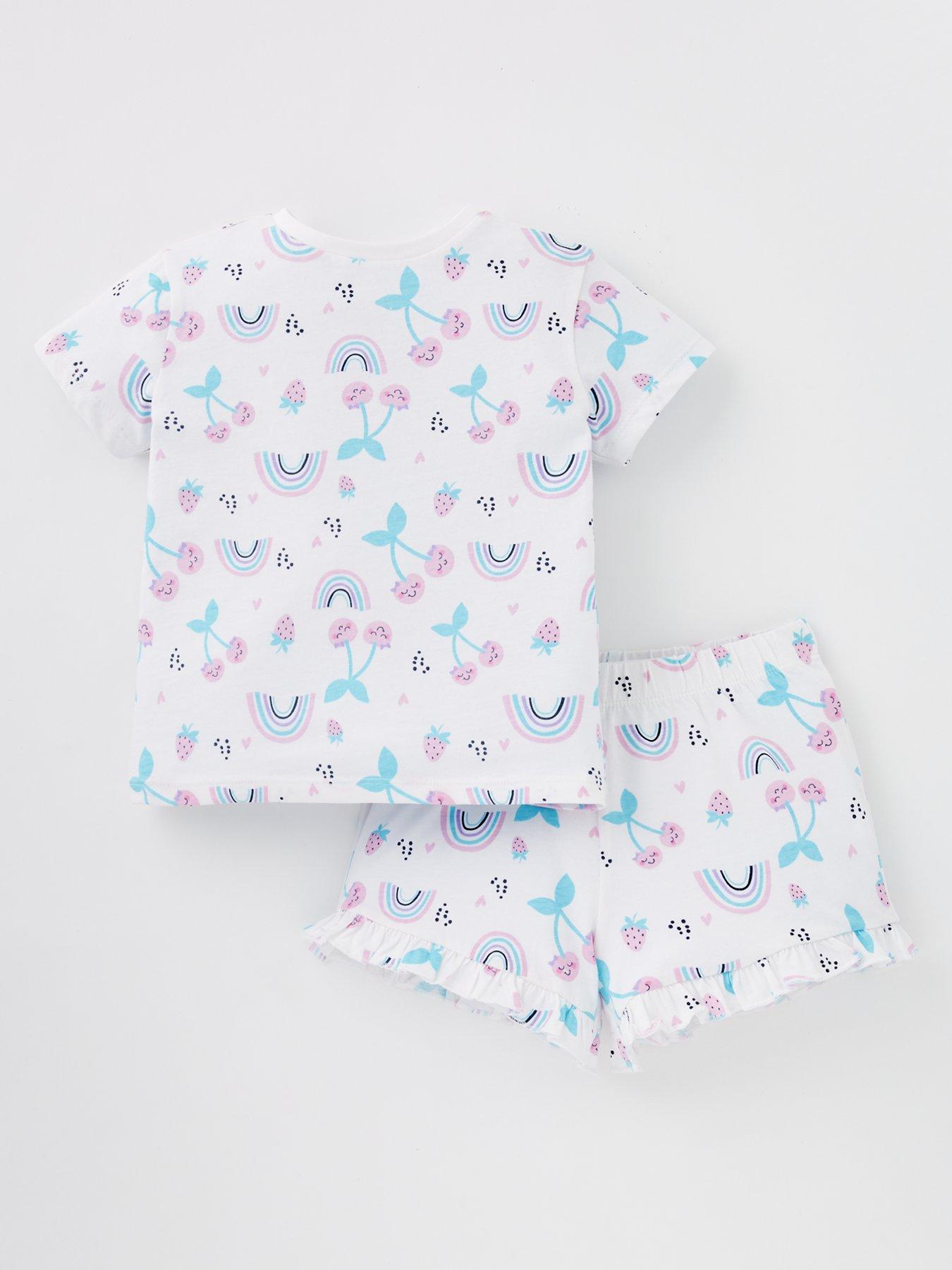front image of everyday-girls-fruit-and-rainbow-print-short-pyjama-set-multi
