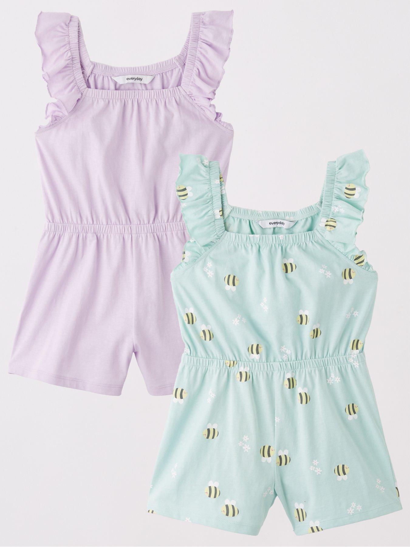 front image of everyday-girls-2-pack-bumblebee-print-jersey-playsuit