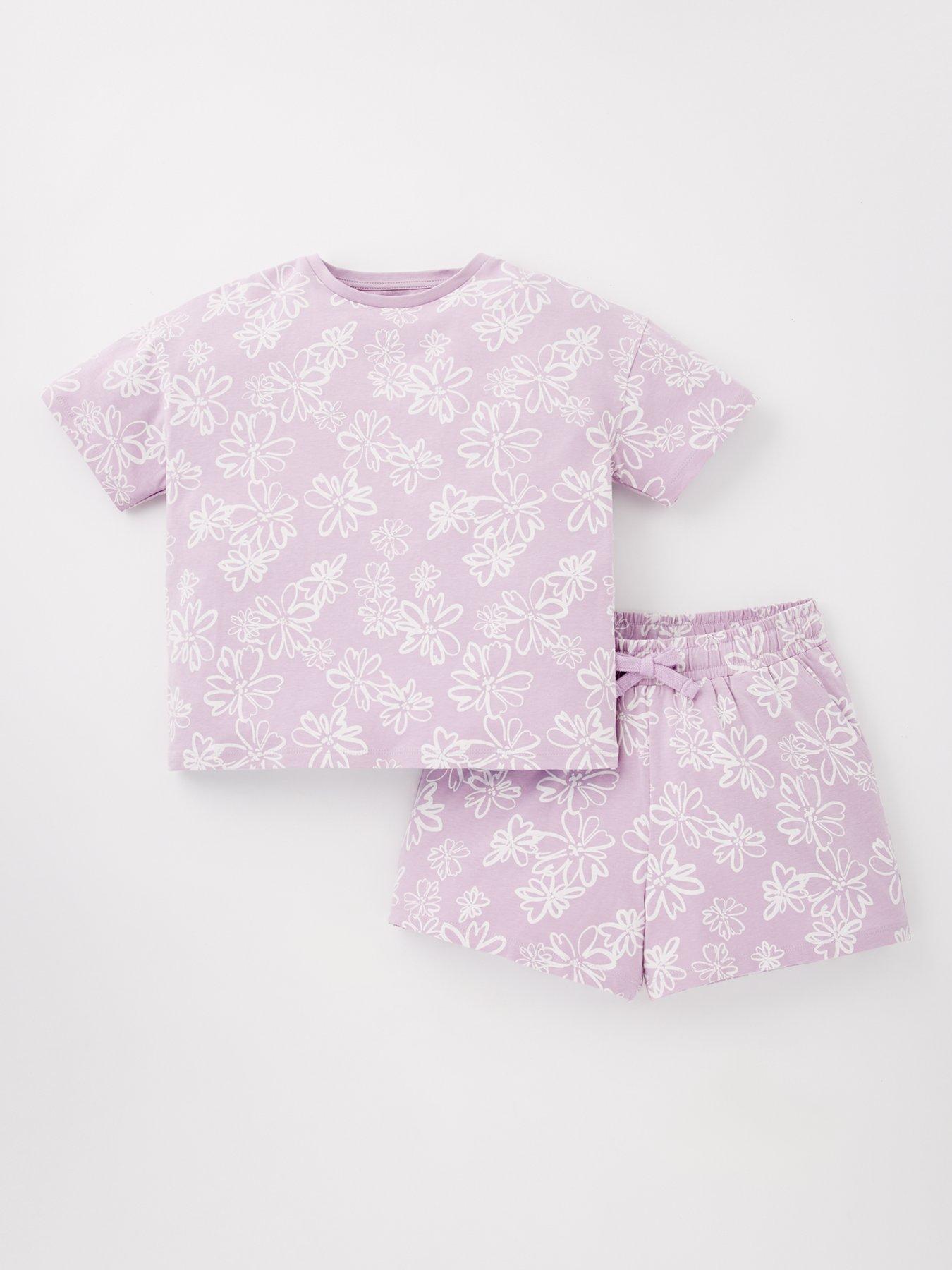 undefined Girls Floral Shortie Pyjama Set - Lilac