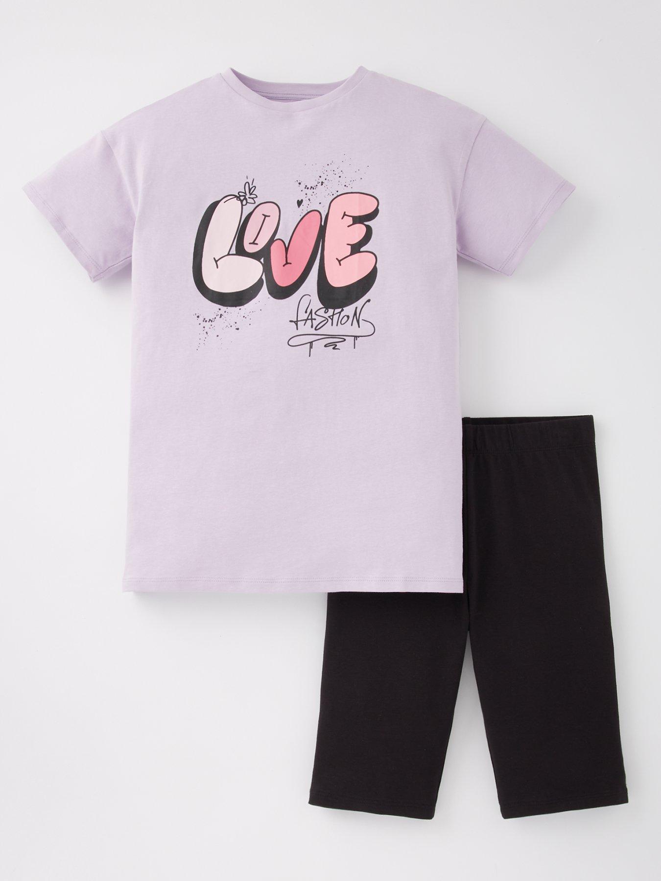 undefined Girls Short Sleeve T-shirt And Cycling Short Set - Lilac
