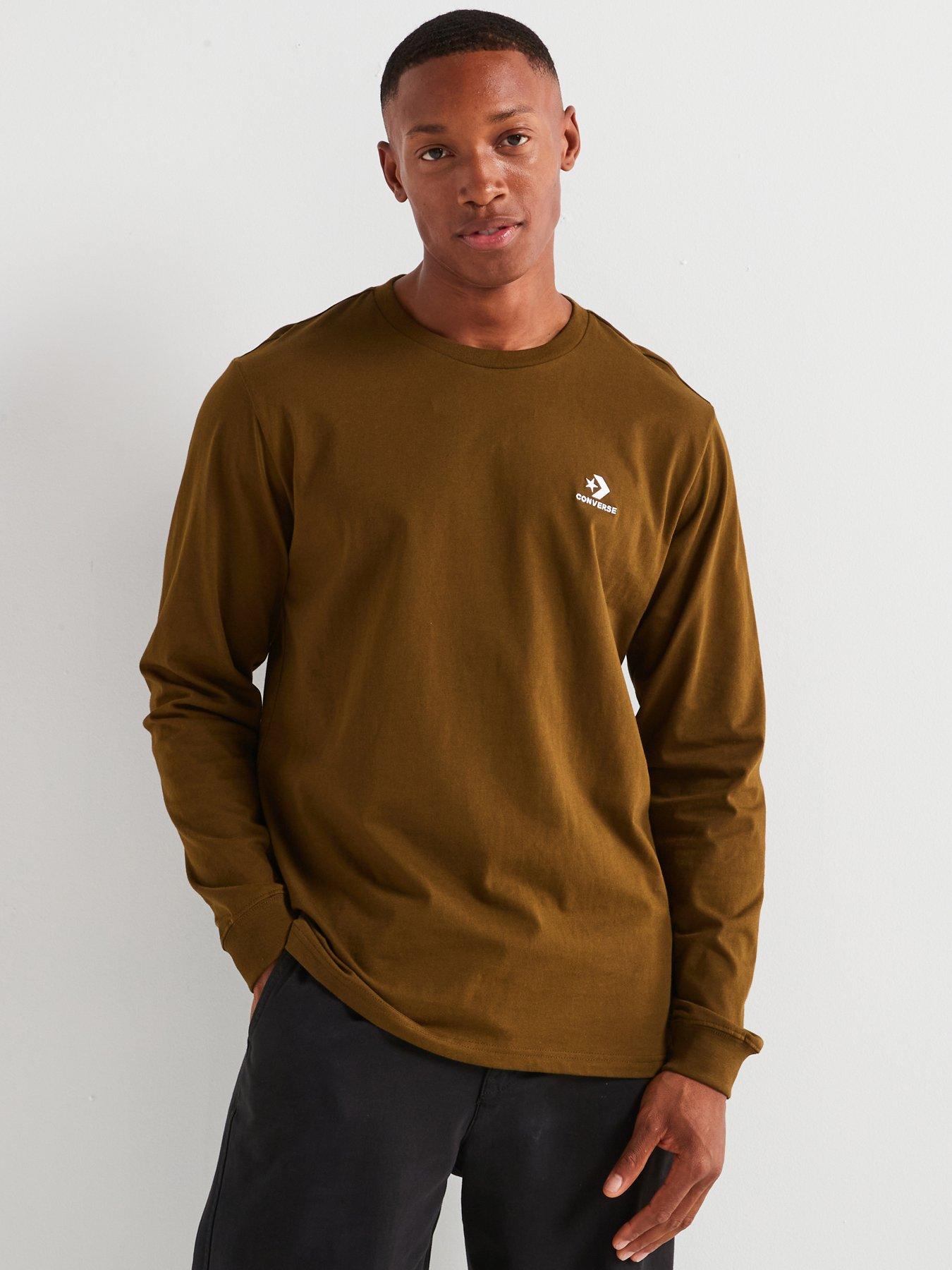  image of converse-standard-fit-left-chest-star-chev-emb-long-sleeve-t-shirt-khaki