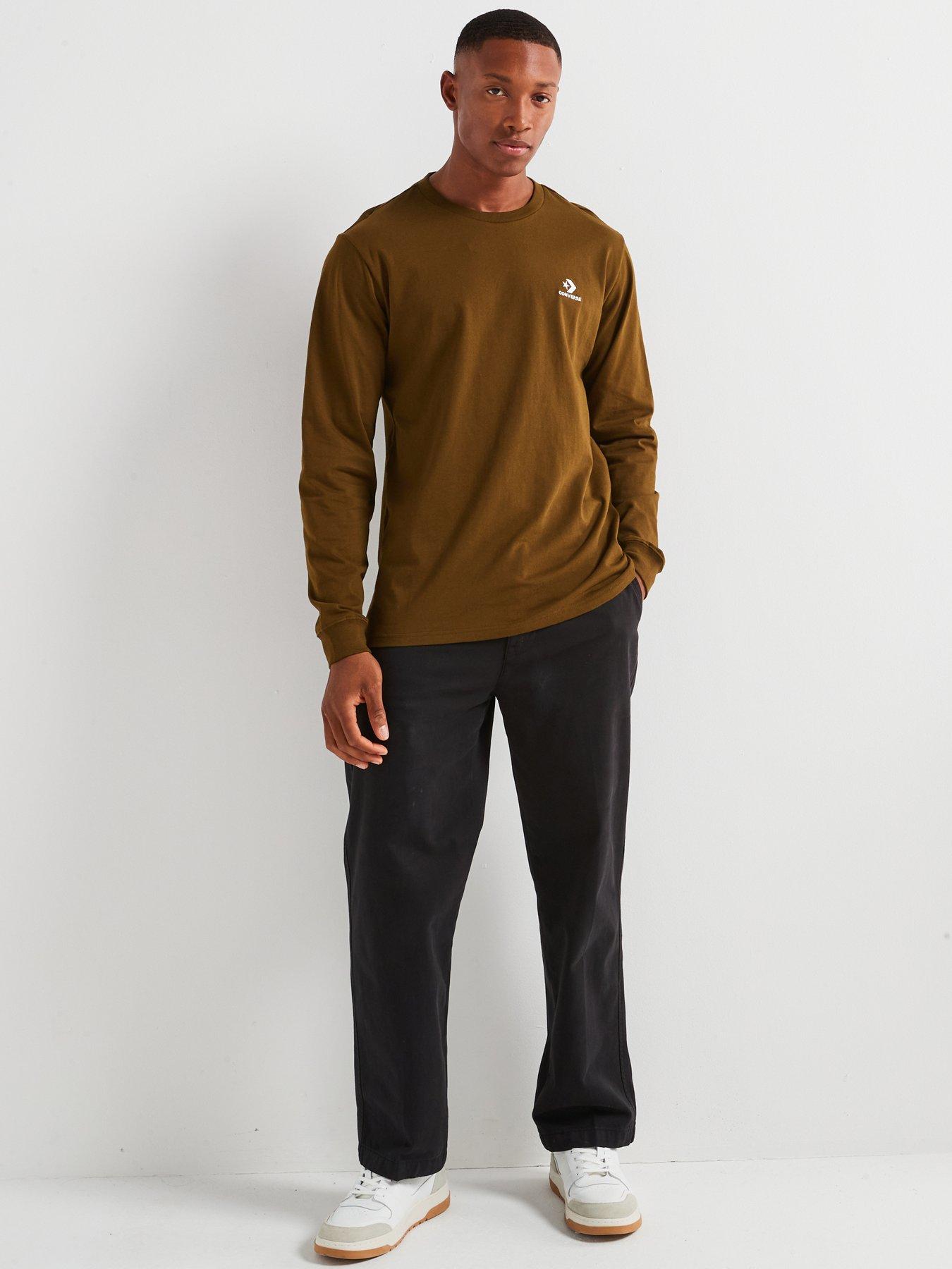  image of converse-standard-fit-left-chest-star-chev-emb-long-sleeve-t-shirt-khaki
