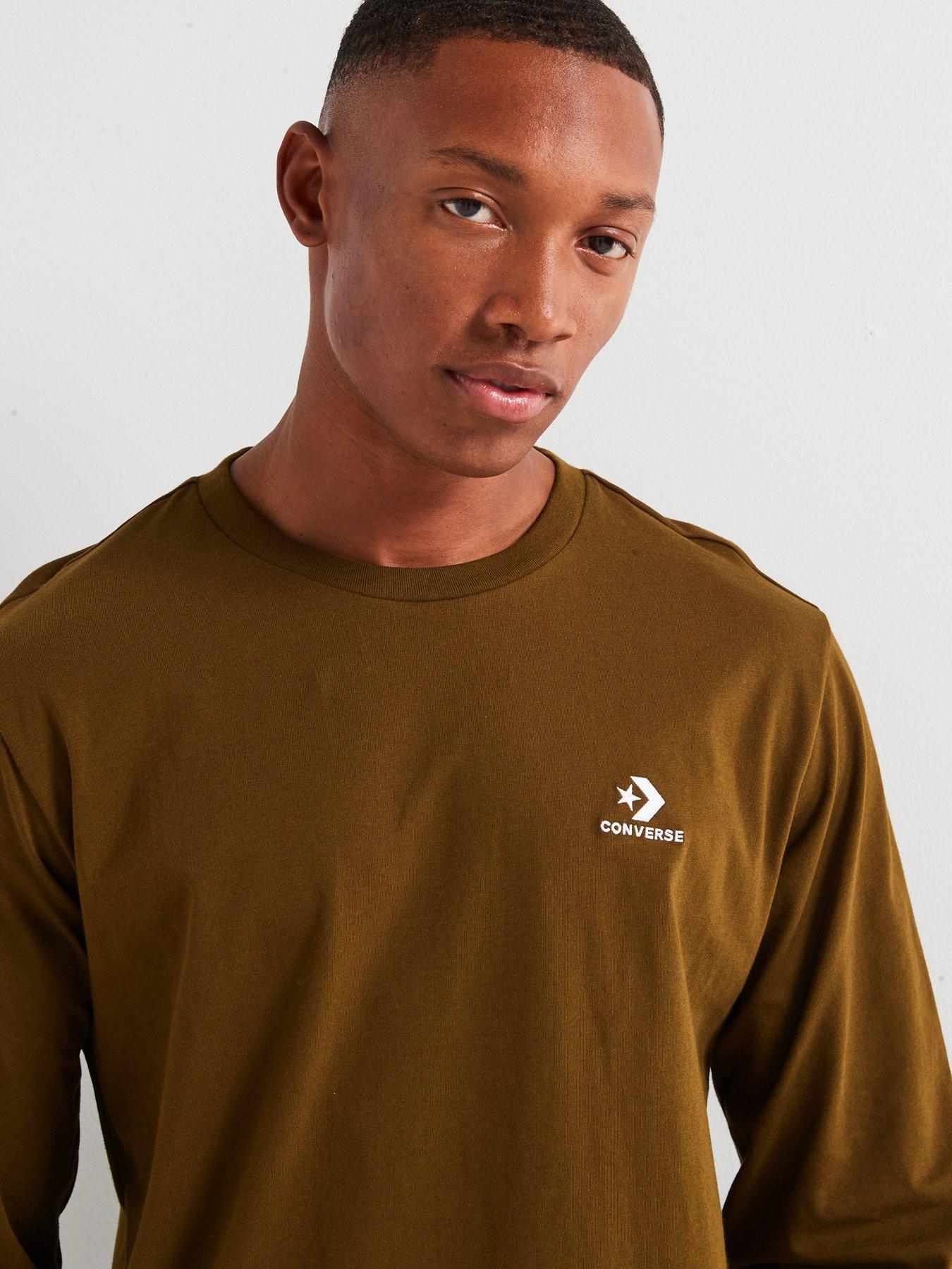  image of converse-standard-fit-left-chest-star-chev-emb-long-sleeve-t-shirt-khaki